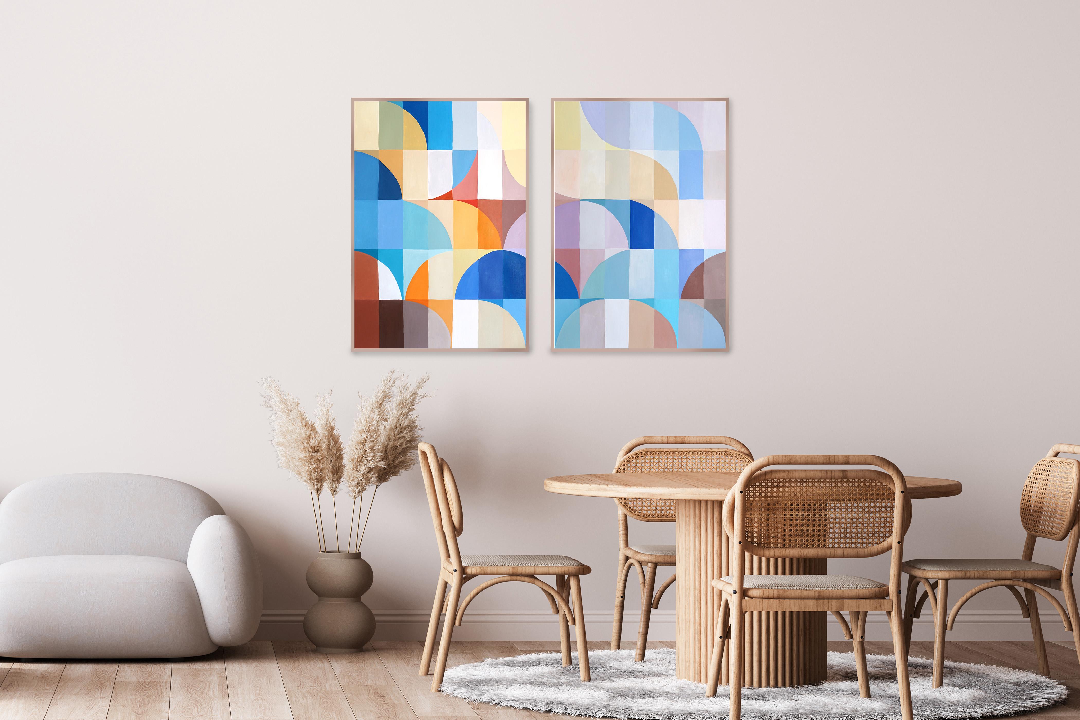 Crepuscolo di fine inverno, dittico Bauhaus dai toni pastello, archi e curve, geometria 1