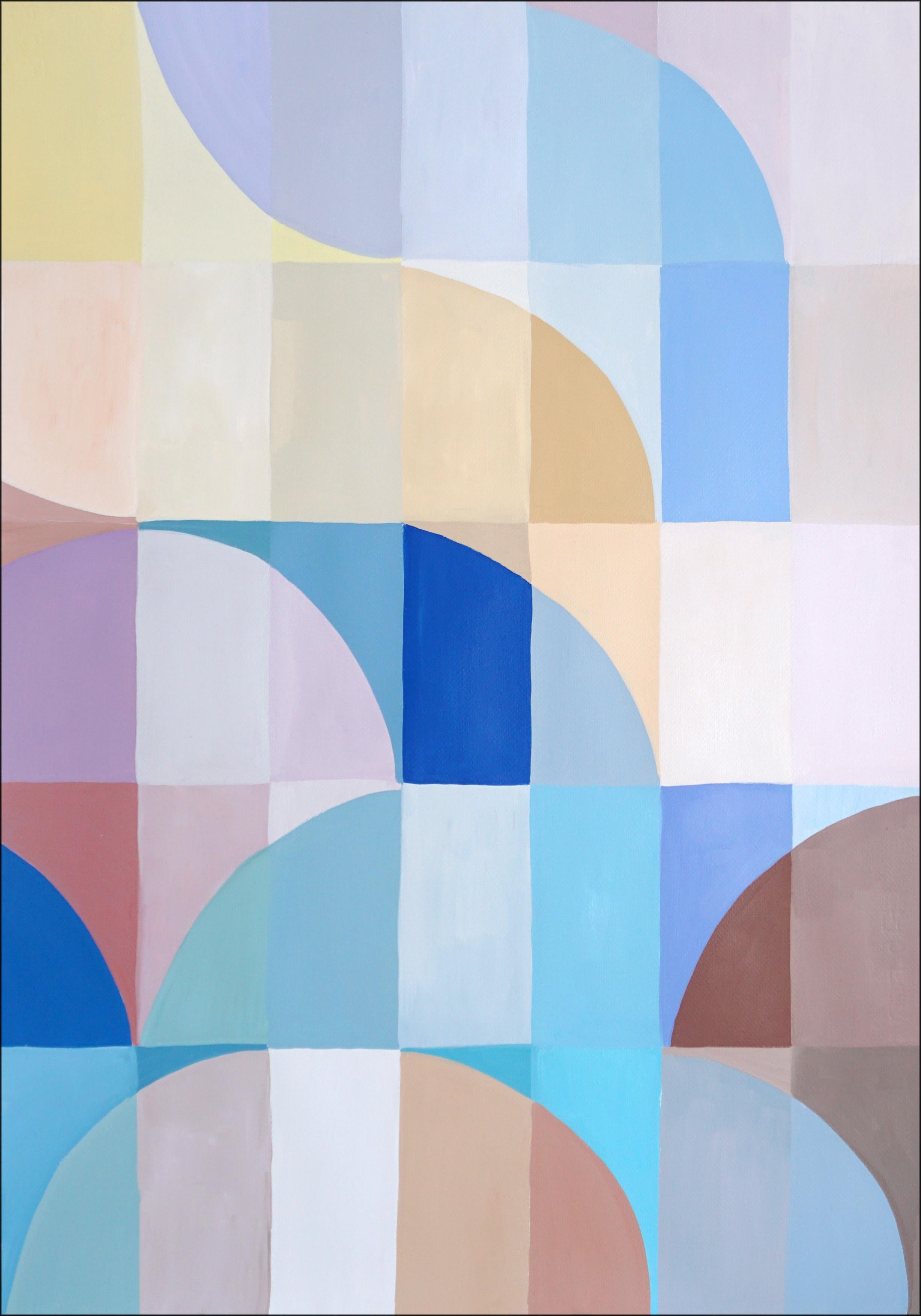 Crepuscolo di fine inverno, dittico Bauhaus dai toni pastello, archi e curve, geometria 3