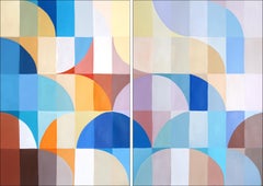 Spätwinter Twilight, Pastelltöne Bauhaus Diptychon, Bögen und Kurven, Geometrie