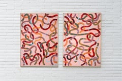 Light Peach Baroque Movements, Pastel Brushstrokes, Earth Tones Large Diptych