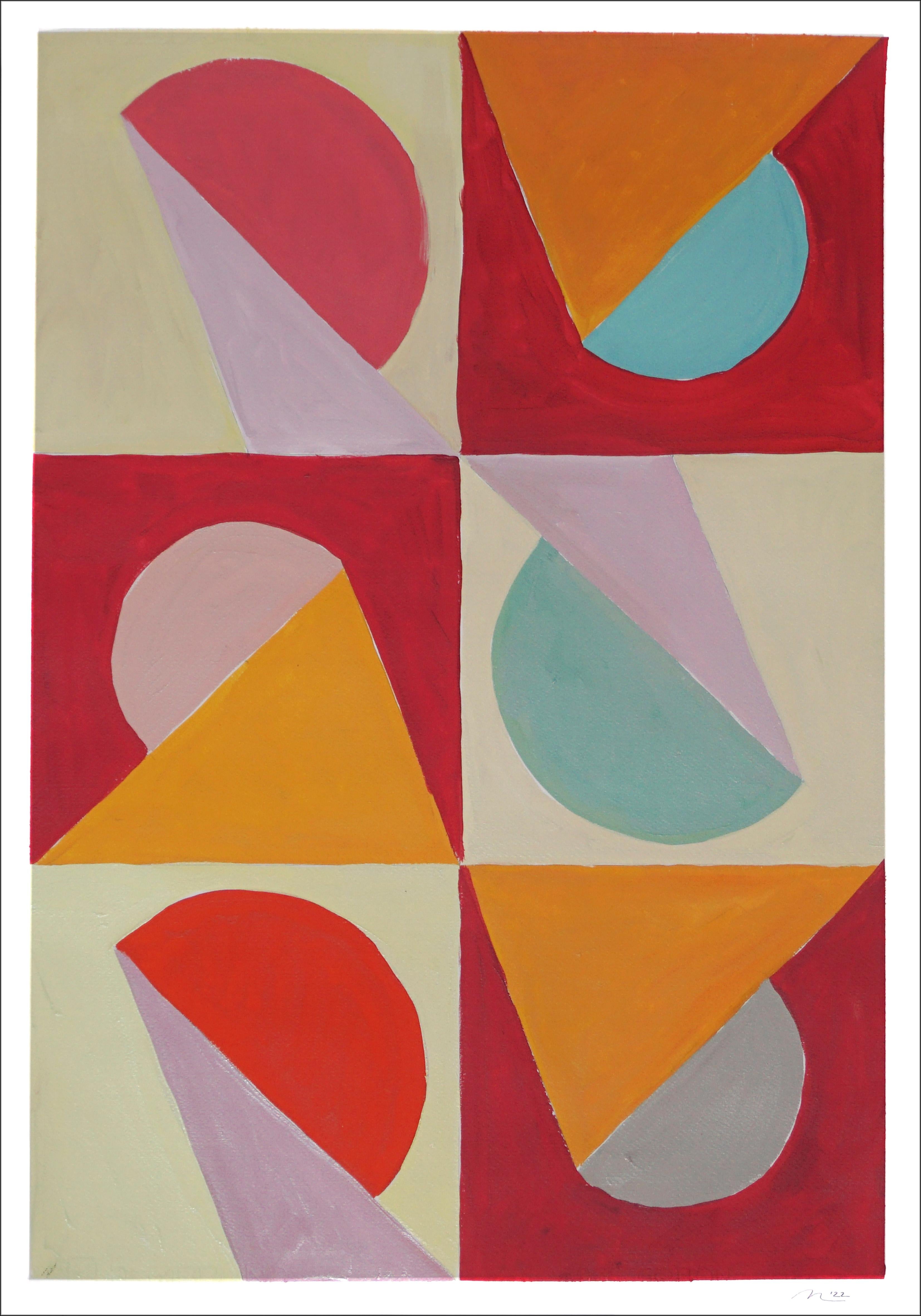Linienstudie für Kanten und Kurven, Duo von Art-Déco-Schirmen, Palette Rouge (Braun), Landscape Painting, von Natalia Roman
