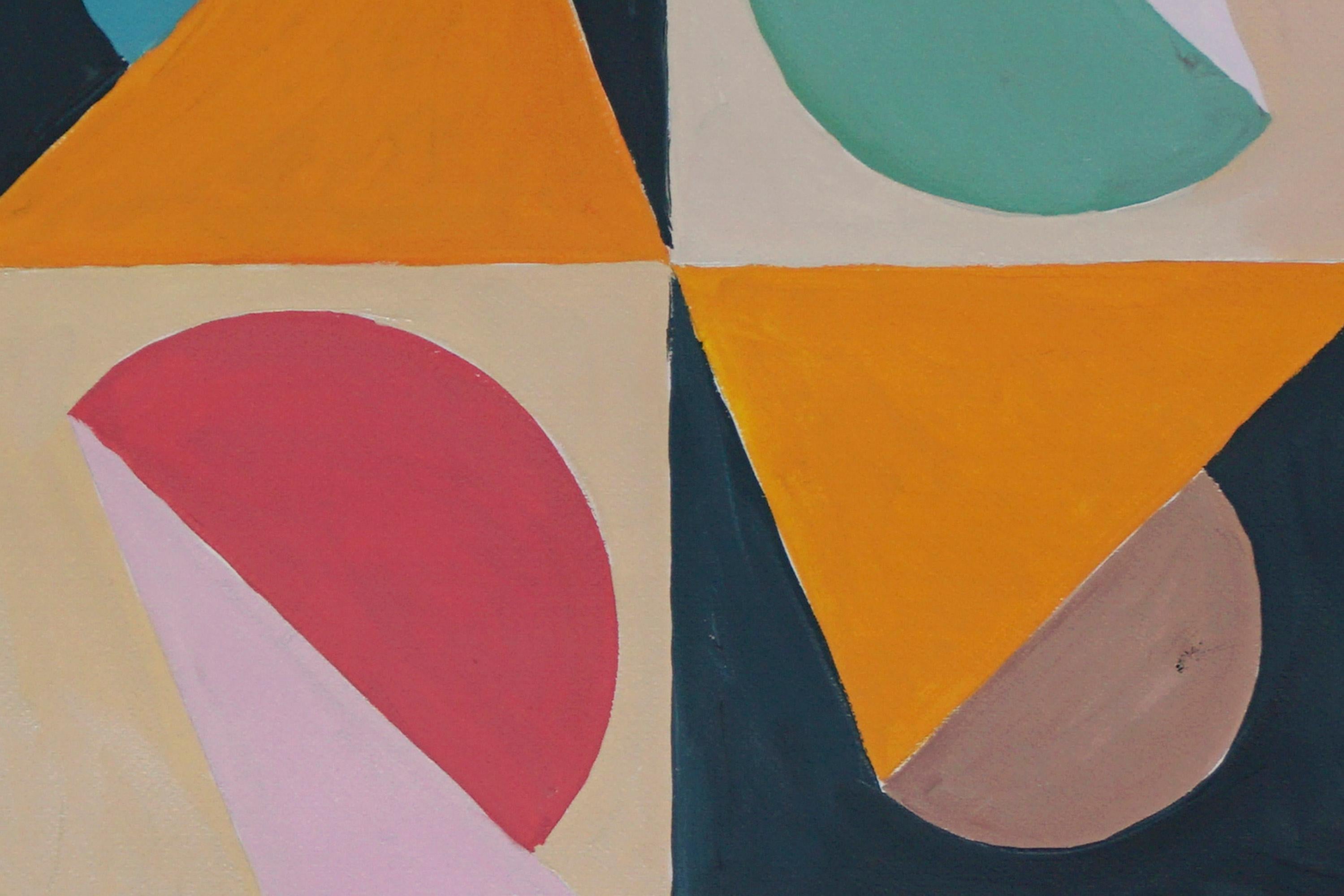 Line Study For Angles and Curves, Duo of Art Deco Shapes, Pastel Palette Rouge - Brown Abstract Painting by Natalia Roman