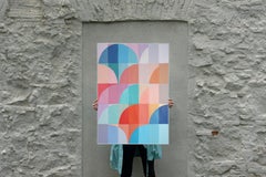 Mauve and Turquoise Arches, Bauhaus Organic Geometry, Pastel Vivid Tones Hue