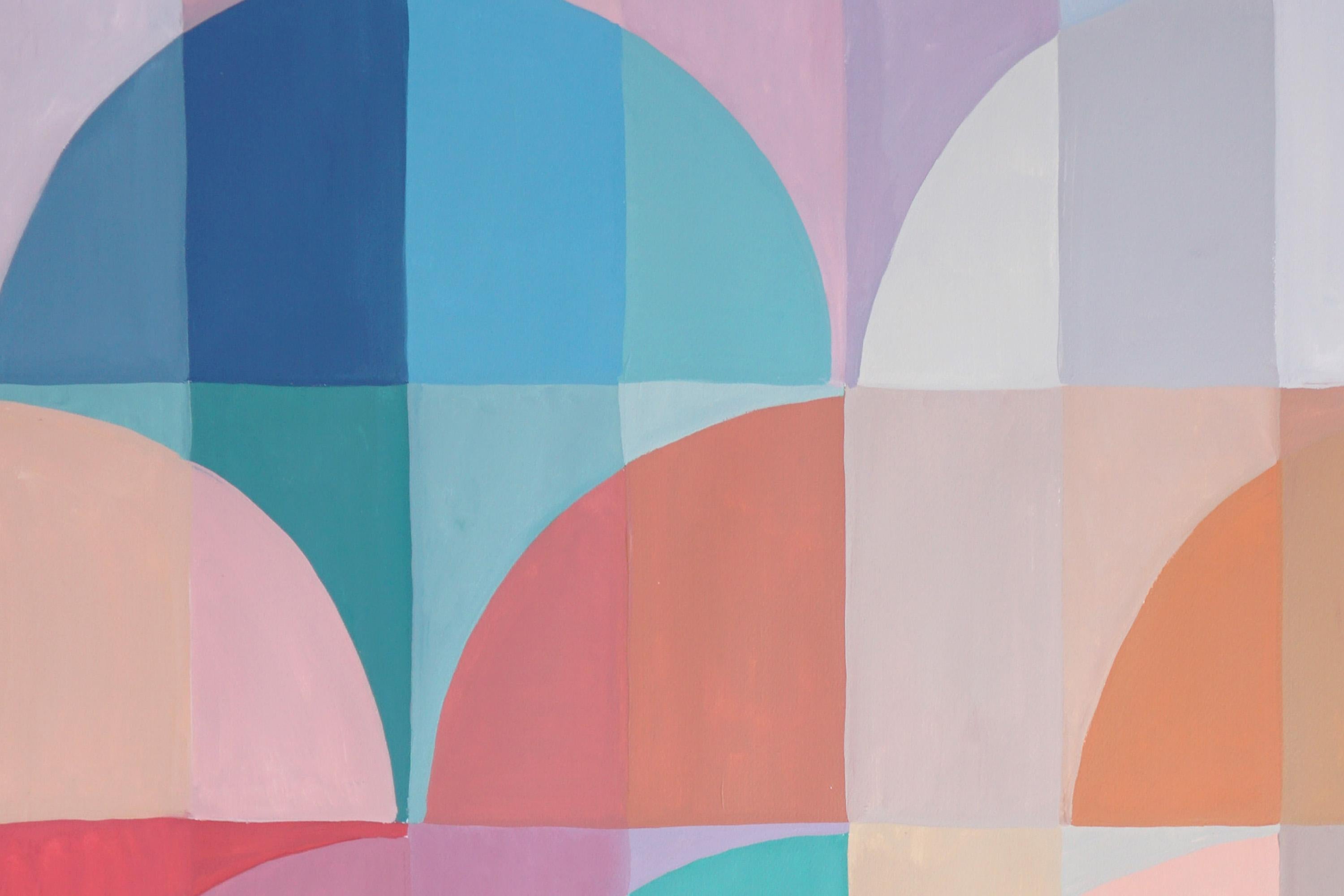 Mauve and Turquoise Arches, Bauhaus Organic Geometry, Pastel Vivid Tones Hue For Sale 1