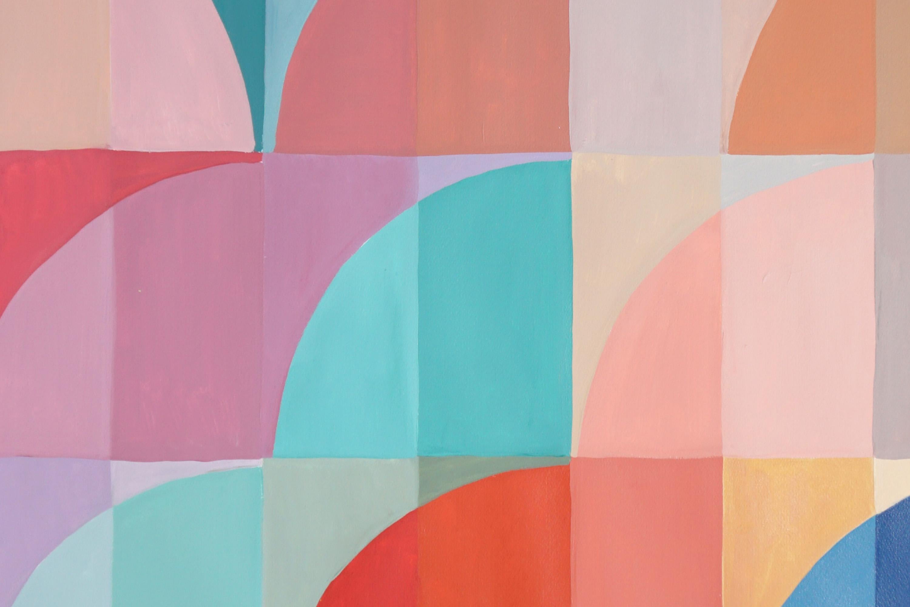 Mauve and Turquoise Arches, Bauhaus Organic Geometry, Pastel Vivid Tones Hue For Sale 3
