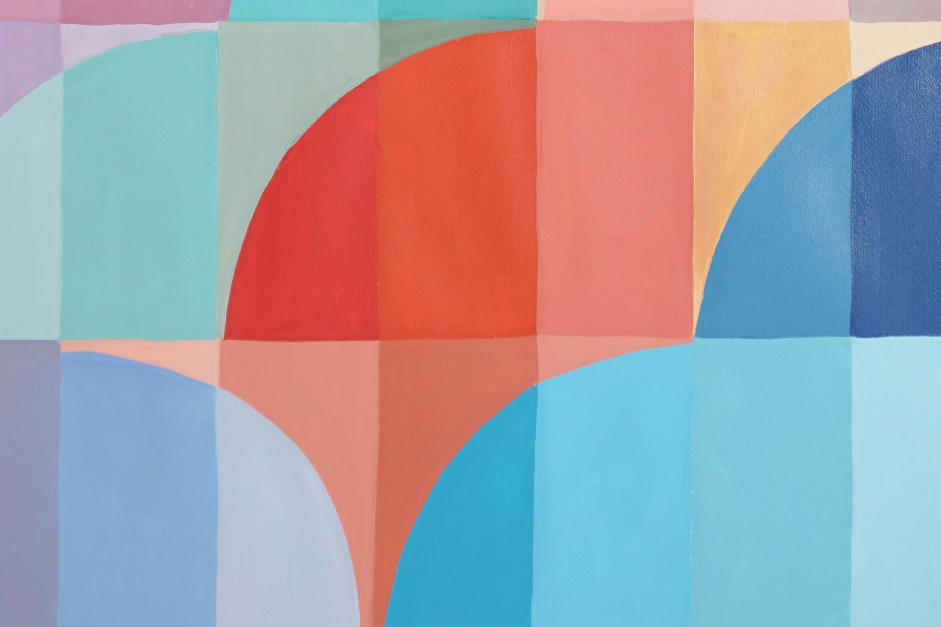Mauve and Turquoise Arches, Bauhaus Organic Geometry, Pastel Vivid Tones Hue For Sale 4