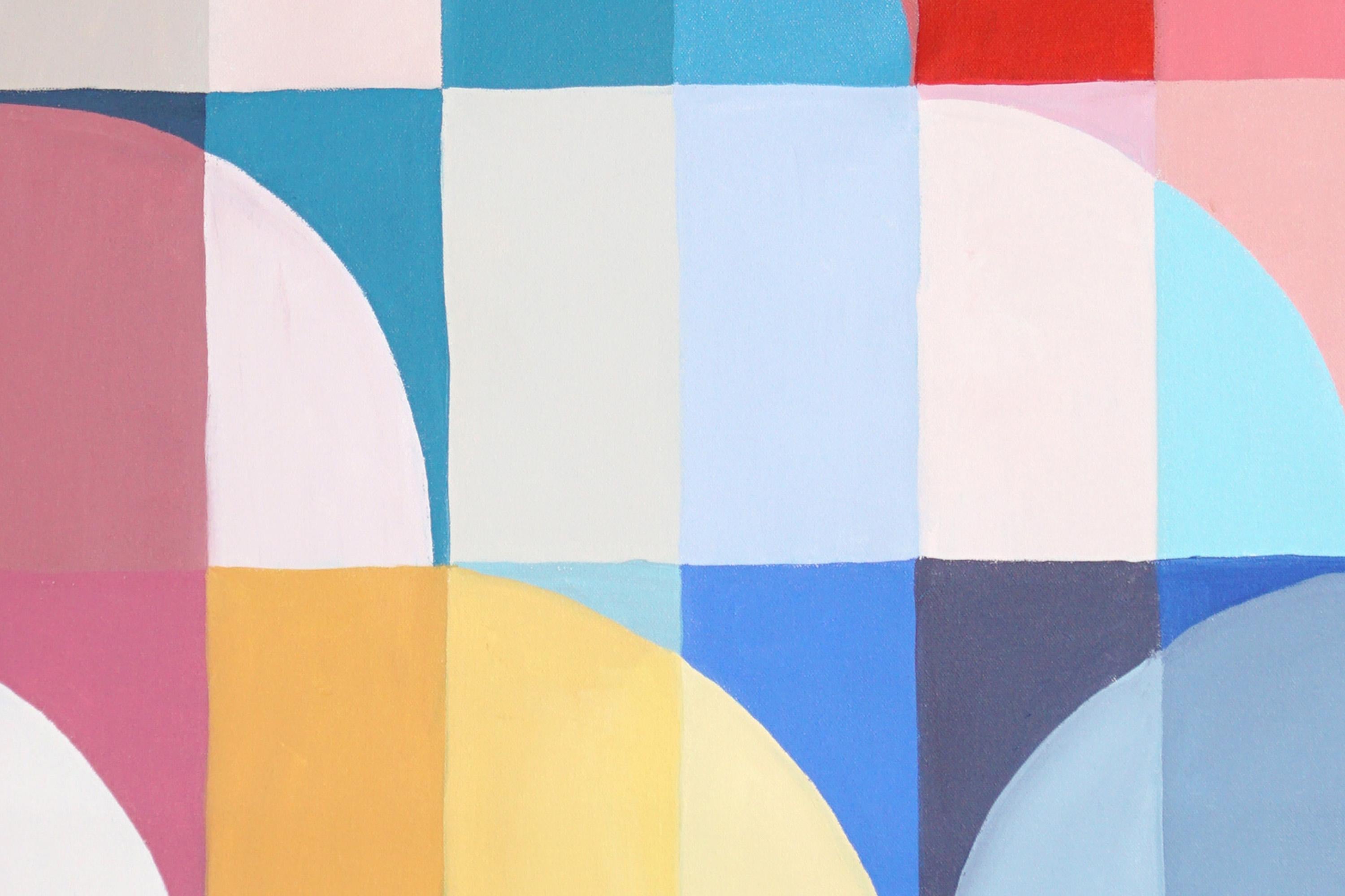 Malva por la tarde, motivos geométricos abstractos Bauhaus sobre lienzo, tonos vivos en venta 2