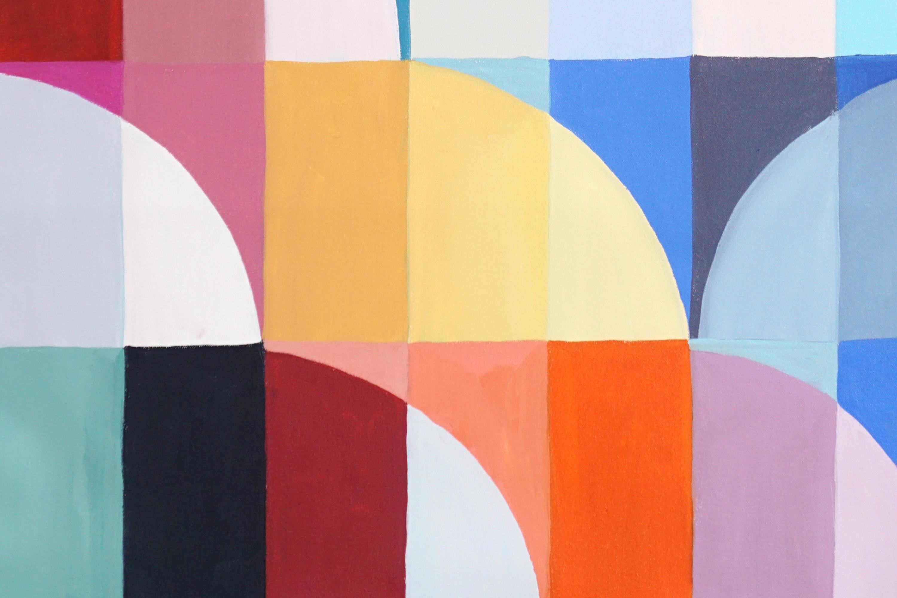 Malva por la tarde, motivos geométricos abstractos Bauhaus sobre lienzo, tonos vivos en venta 3