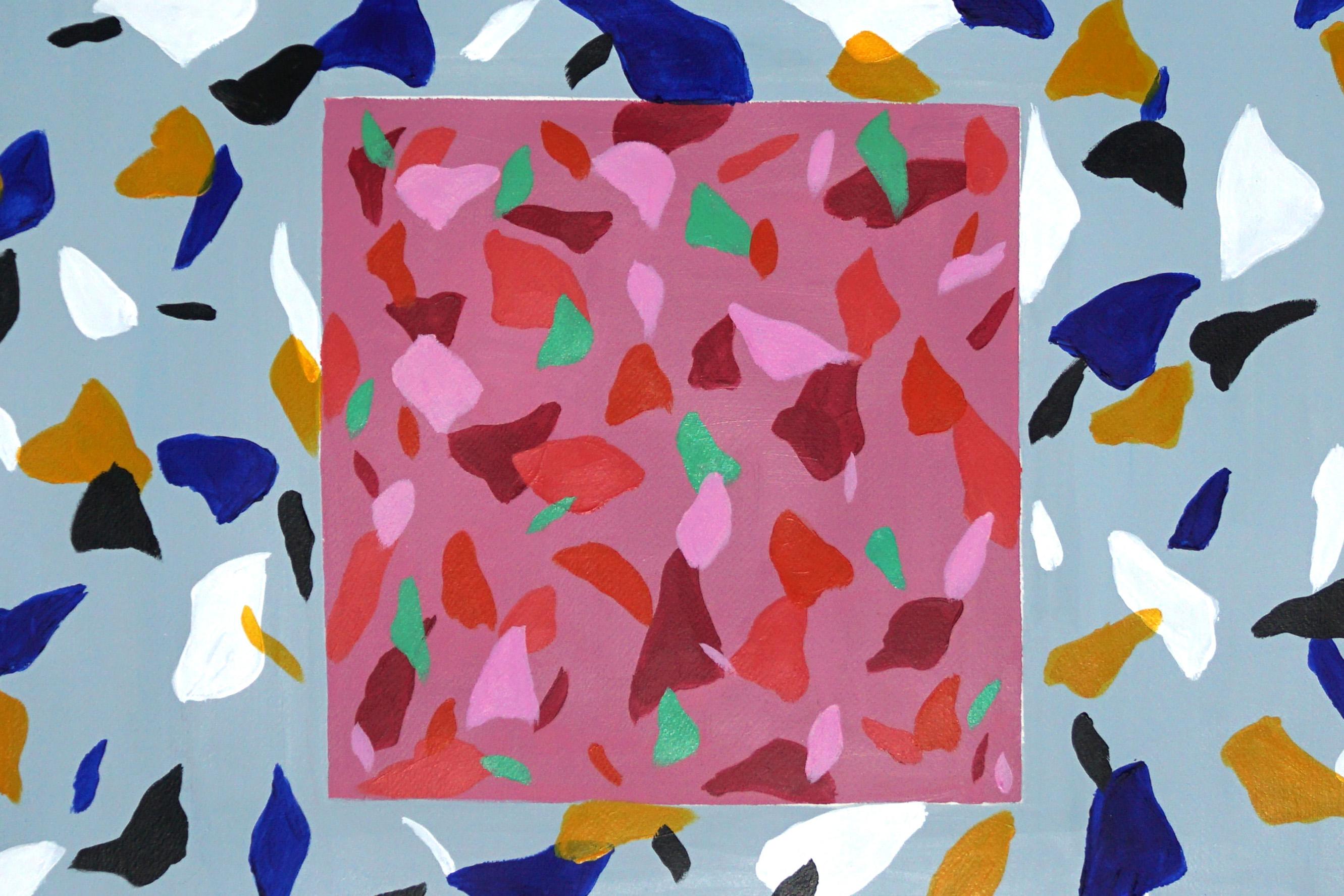 Cette série de peintures acryliques réalisées à la main par Natalia Roman s'inspire des couleurs et des textures du carrelage italien en terrazzo. Les motifs créés combinent une variété de couleurs vives au premier plan avec des tons subtils en