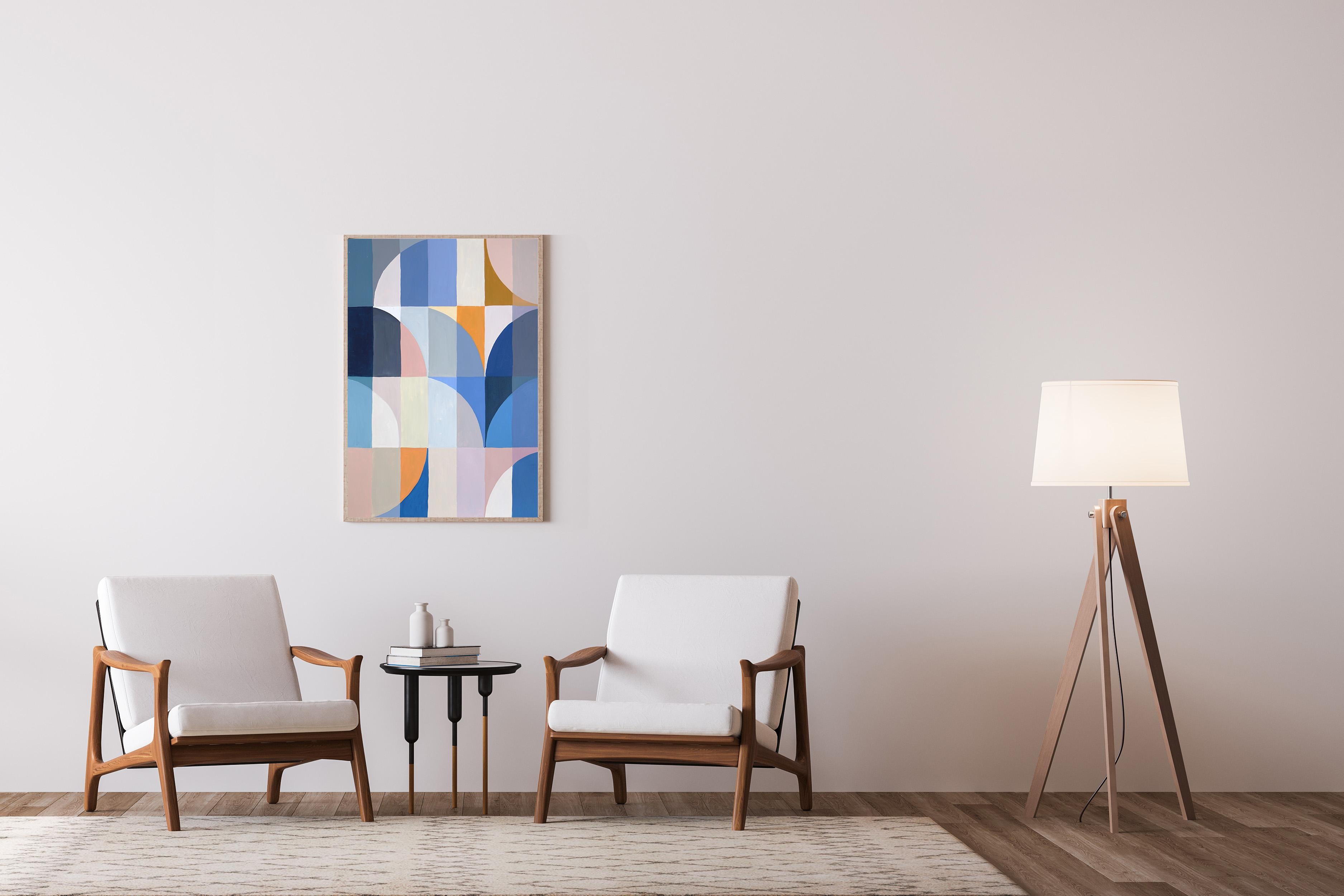 Mediterranean Winter Lights, Blue and Yellow Geometric Bauhaus Landscape, Paper 1