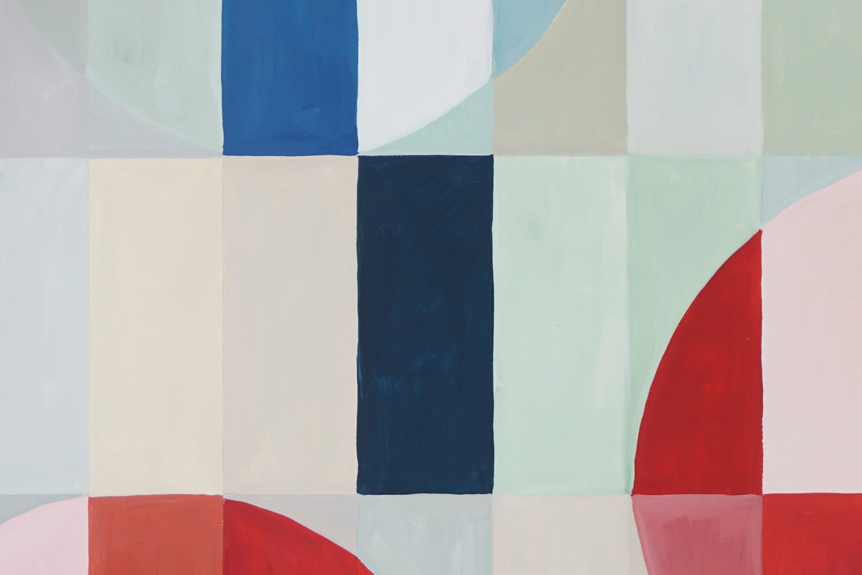 Gris triptyque géométrique Bauhaus Melting City in Red, paysage abstrait, bleu en vente 7
