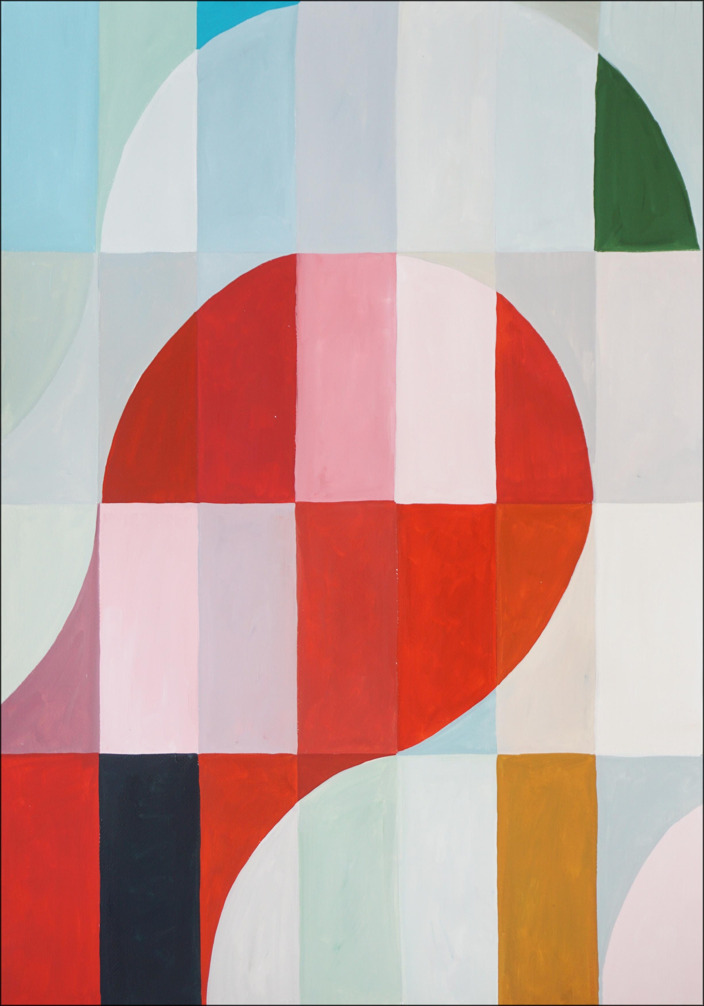 Melting City in Red, Bauhaus Geometrisches Triptychon Gitter, Abstrakte Landschaft, Blau im Angebot 1