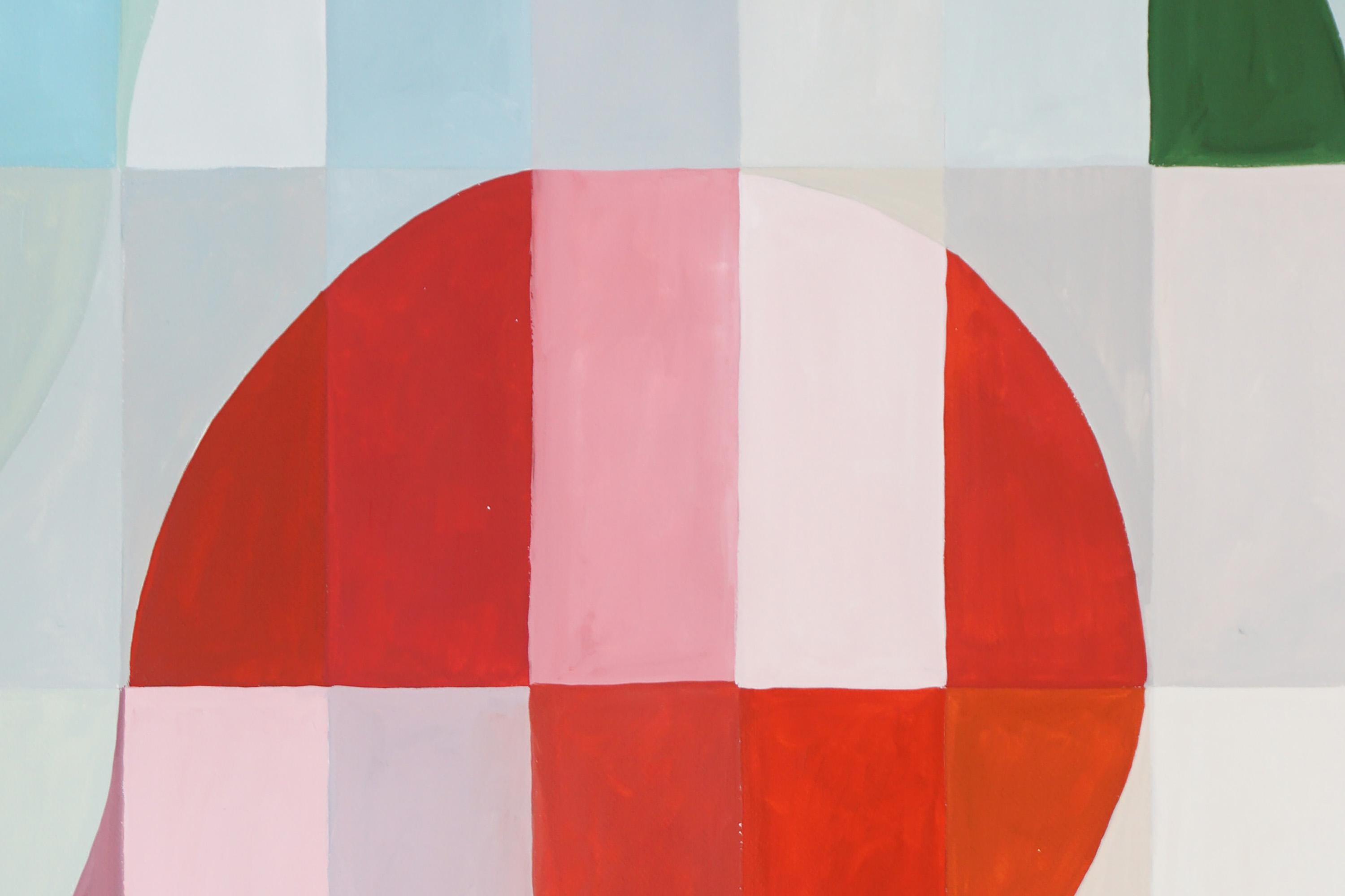 Melting City in Red, Bauhaus Geometrisches Triptychon Gitter, Abstrakte Landschaft, Blau im Angebot 5