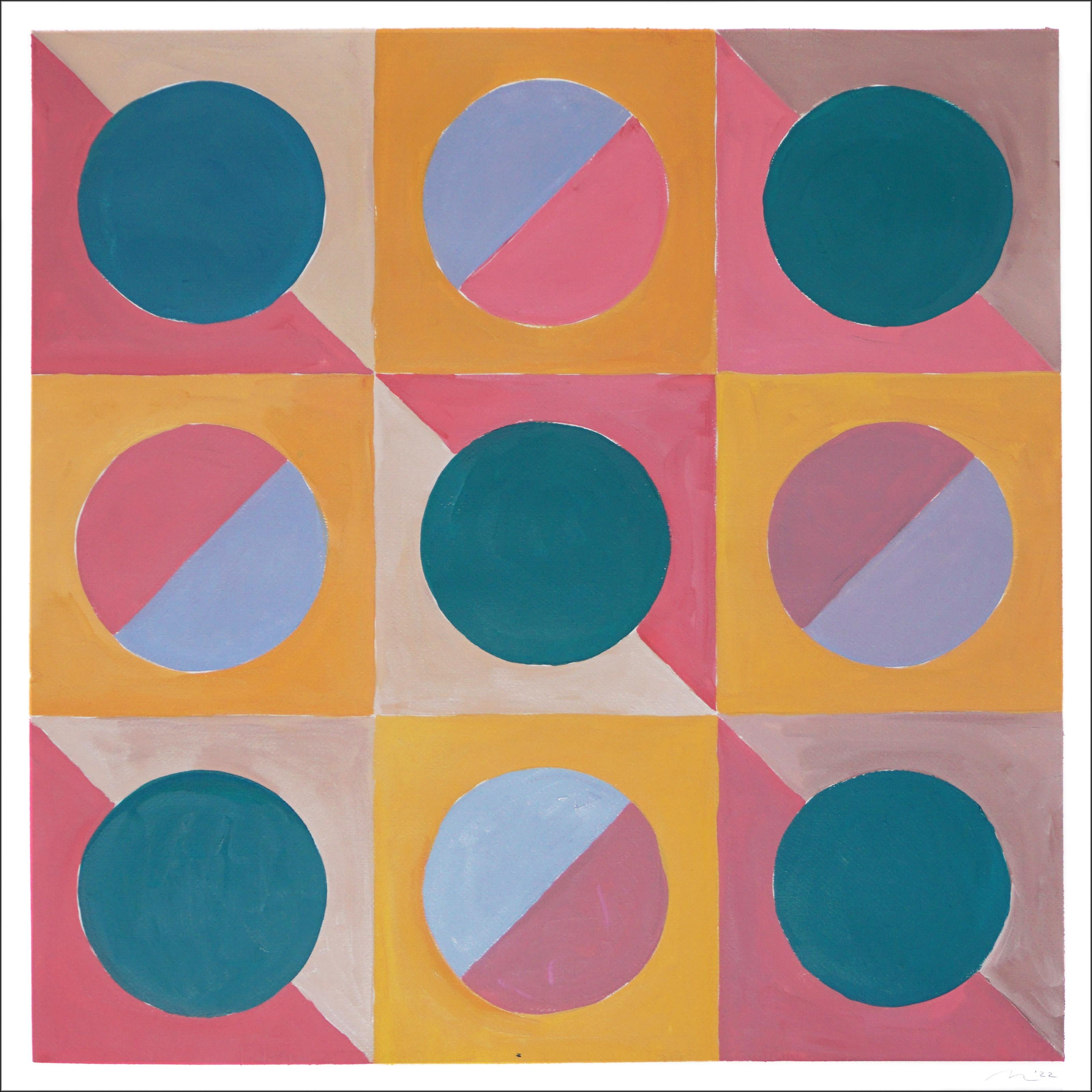 Natalia Roman Interior Painting - Miami Fifties Tiles, Pastel Yellow, Pink & Green, Square Circles Bauhaus Pattern