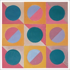 Miami Fifties Tiles, Pastel Yellow, Pink & Green, Square Circles Bauhaus Pattern