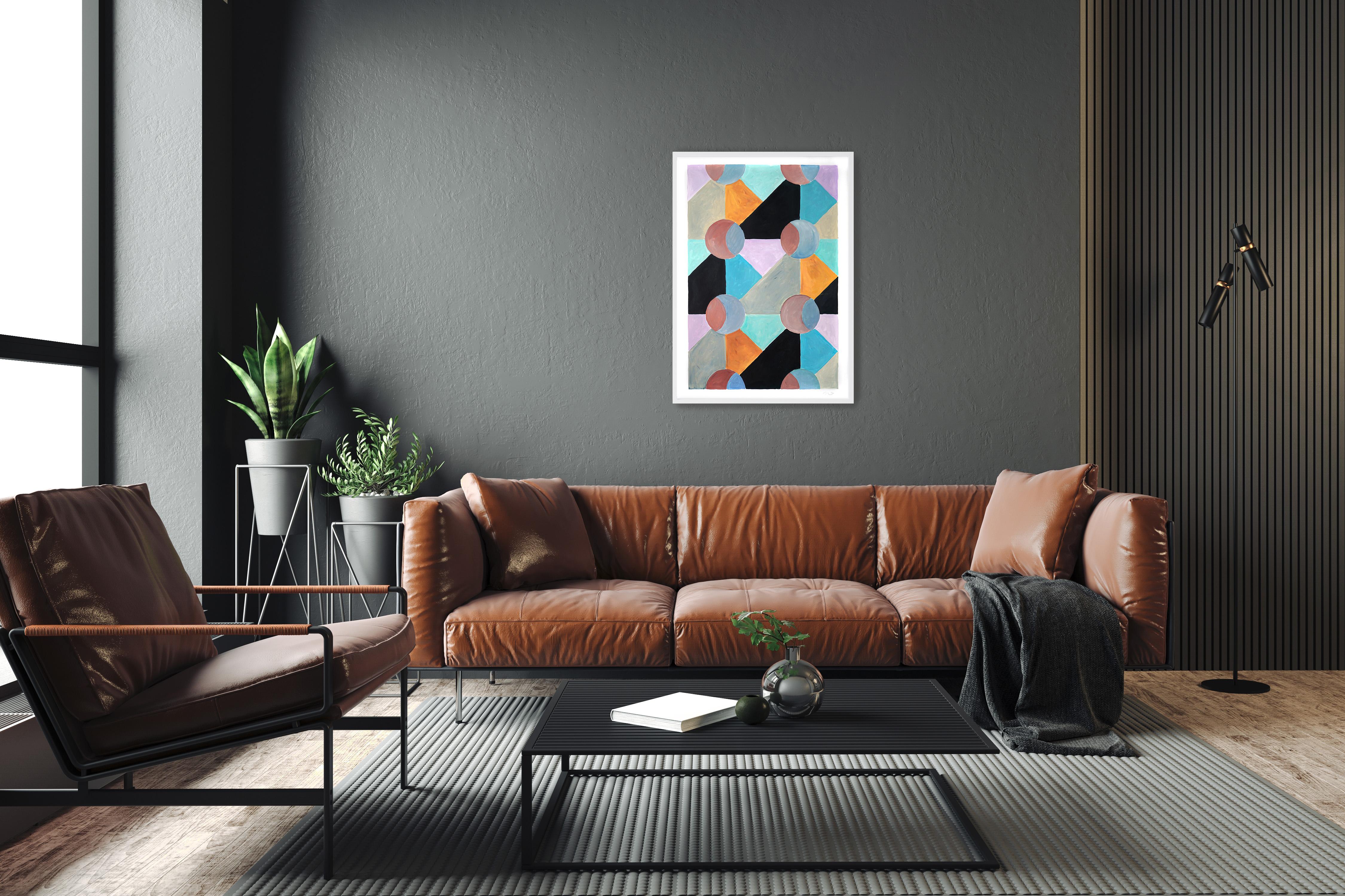 Ces séries de peintures de Natalia Roman s'inspirent des formes géométriques et minimalistes et des peintures du début du modernisme, avec un accent particulier sur les formes Art déco des années 30, 40 et 50. Les combinaisons de couleurs subtiles
