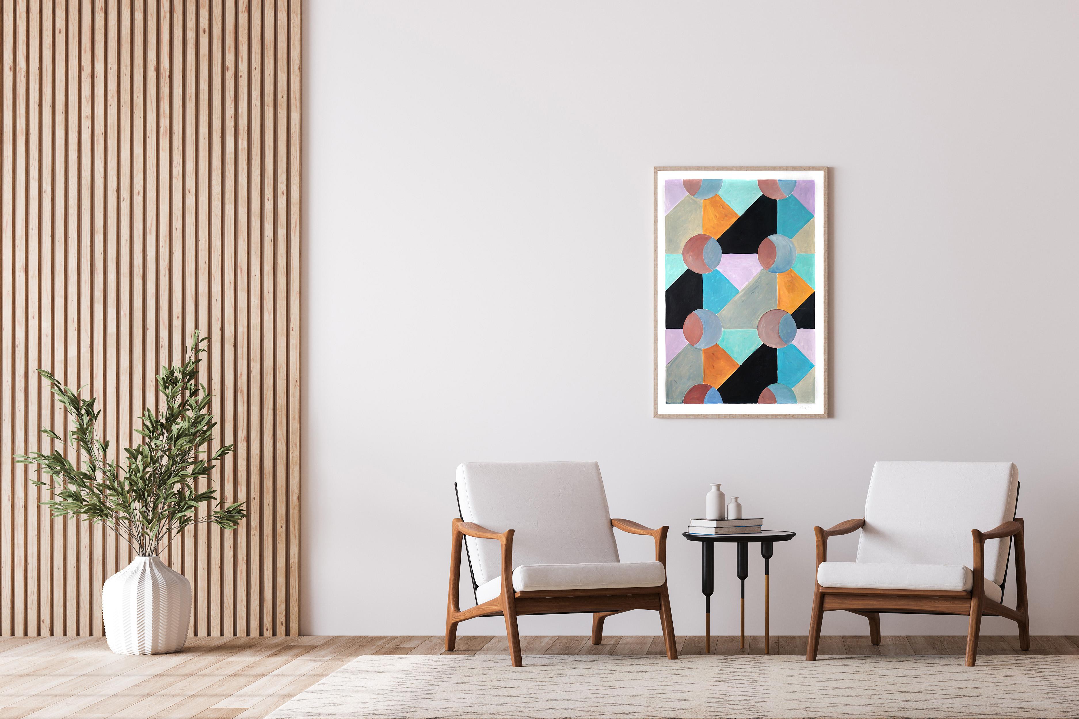 Ventana Modernista de Cristal, Patrones Geométricos en Azul Frío y Malva Pastel, Surrealista en venta 2