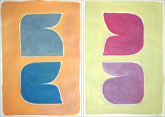 Modernist Symmetry Diptych, Positive vs Negative Shapes, Complementary Colors