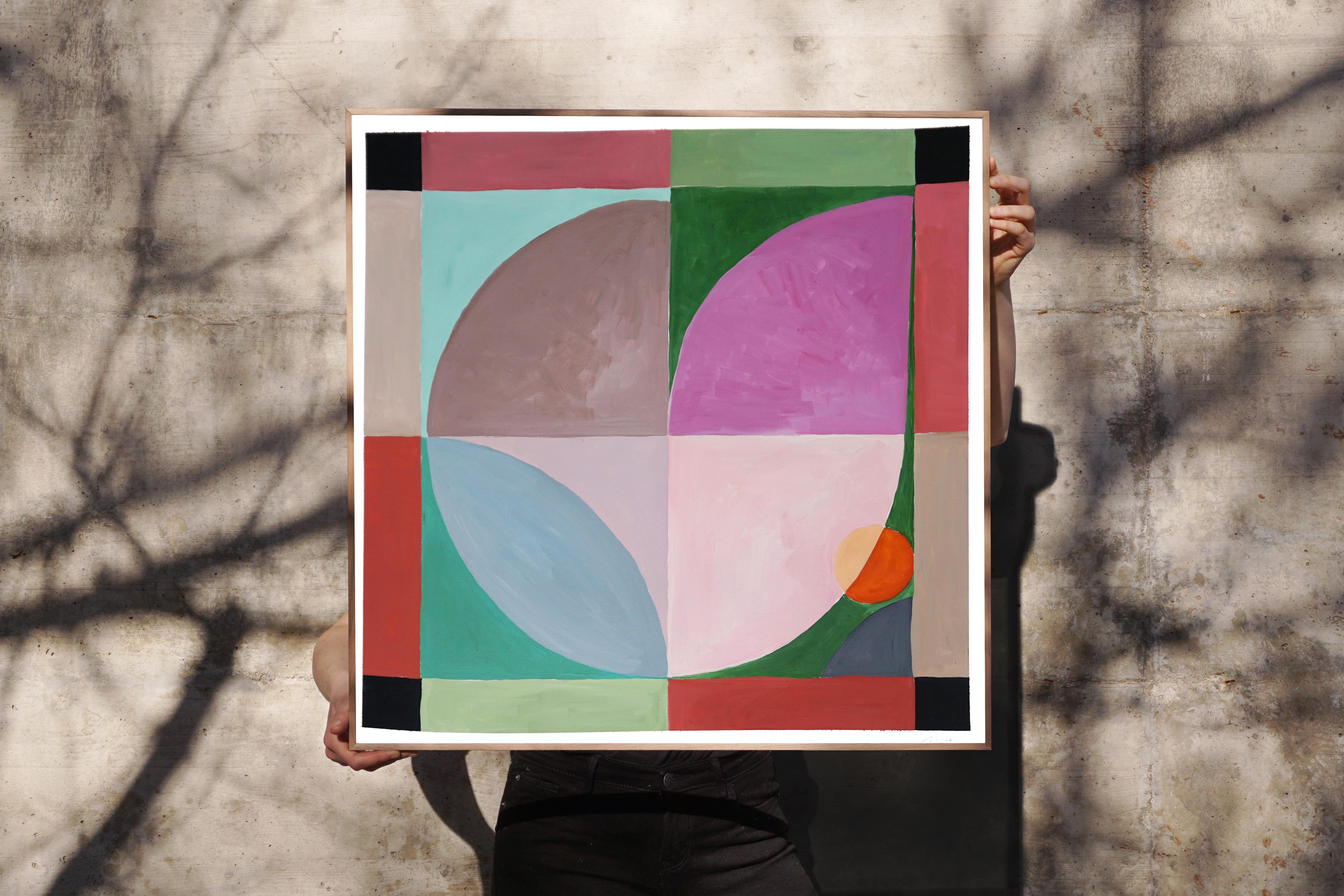 Giardino di tulipani modernista, fiori astratti color malva e verde, piastrella botanica geometrica - Painting Astrattismo geometrico di Natalia Roman