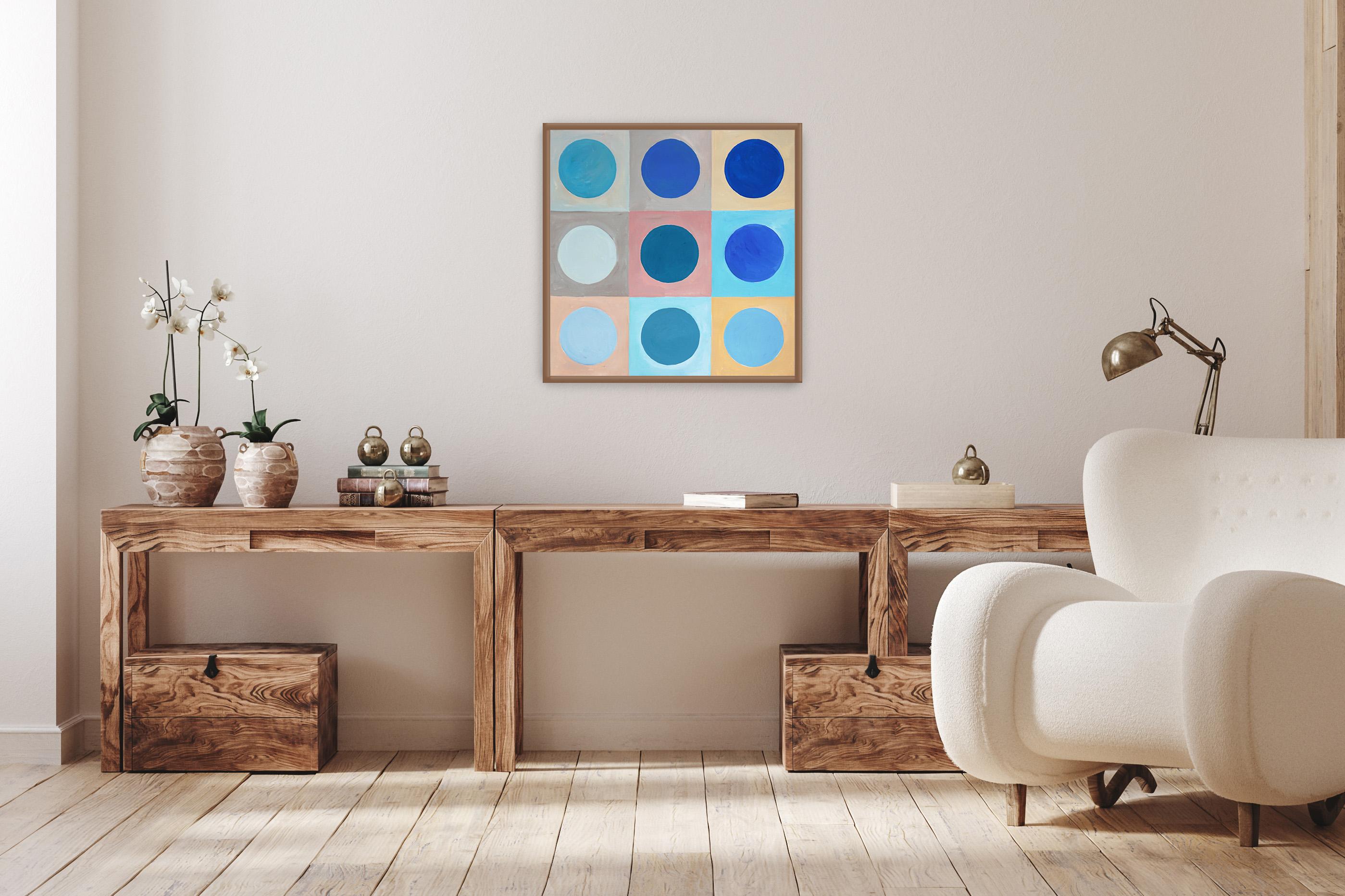Moon in The Day Time Sky, Baby Blue, Gray, Pastel Tones, Checkers, Geometry Grid For Sale 2