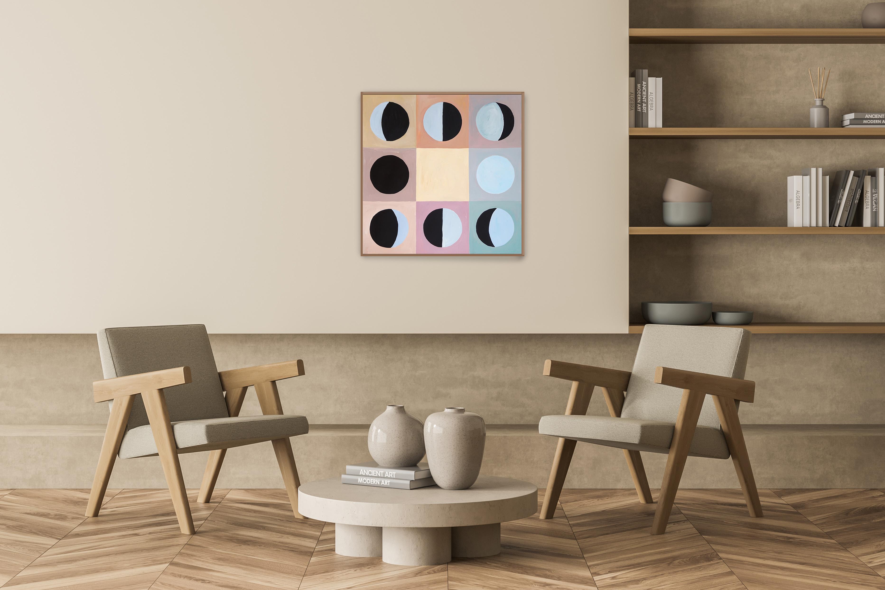 These series of paintings by Natalia Roman gather their inspiration from geometric, minimalist shapes and paintings from the beginning of Modernism, with a special emphasis on Art Deco shapes of the 30's, 40's and 50's. The subtle but chic color