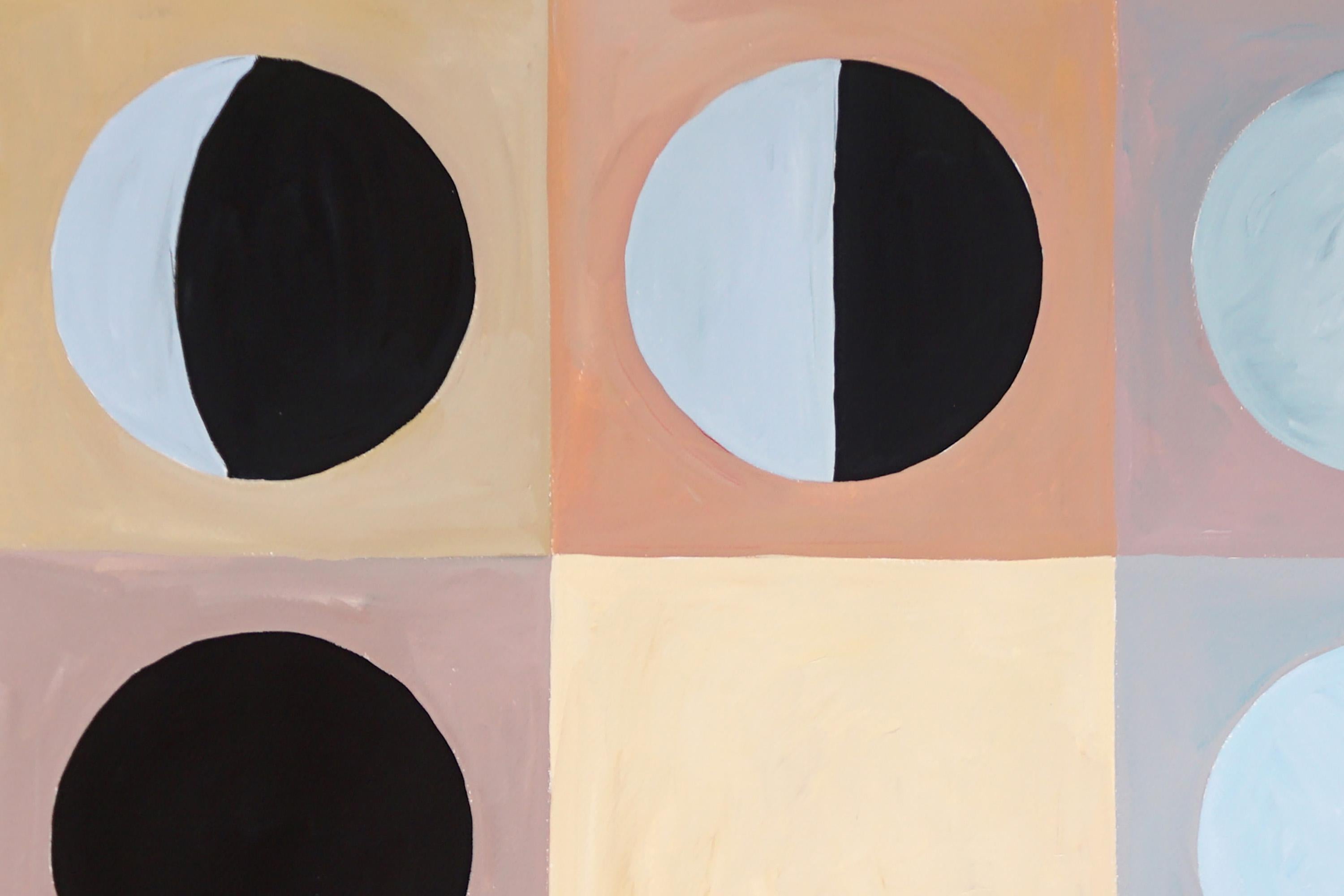 Moon Phase in Pastel Tones Checkers, Geometric Grid, Pink, Blue, Black Astronomy 2