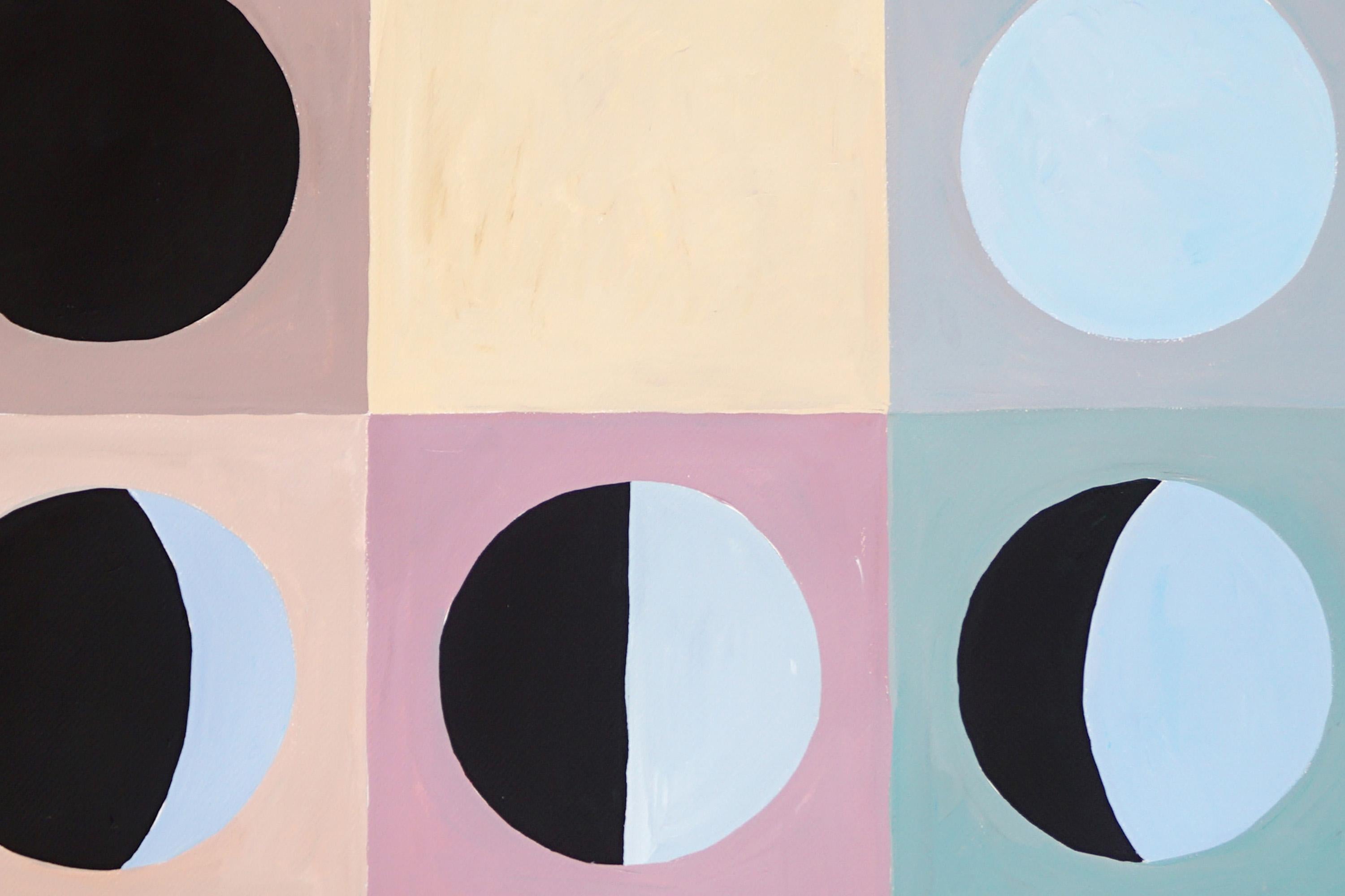 Moon Phase in Pastel Tones Checkers, Geometric Grid, Pink, Blue, Black Astronomy 3