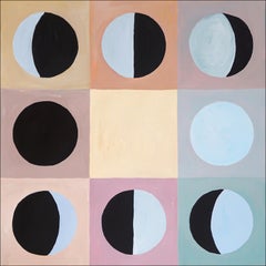 Moon Phase in Pastel Tones Checkers, Geometric Grid, Pink, Blue, Black Astronomy