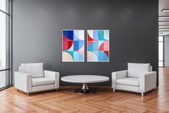 Nautical Day Trip, Bold Primary Tones Squares Patterns, Bauhaus Diptych on Paper