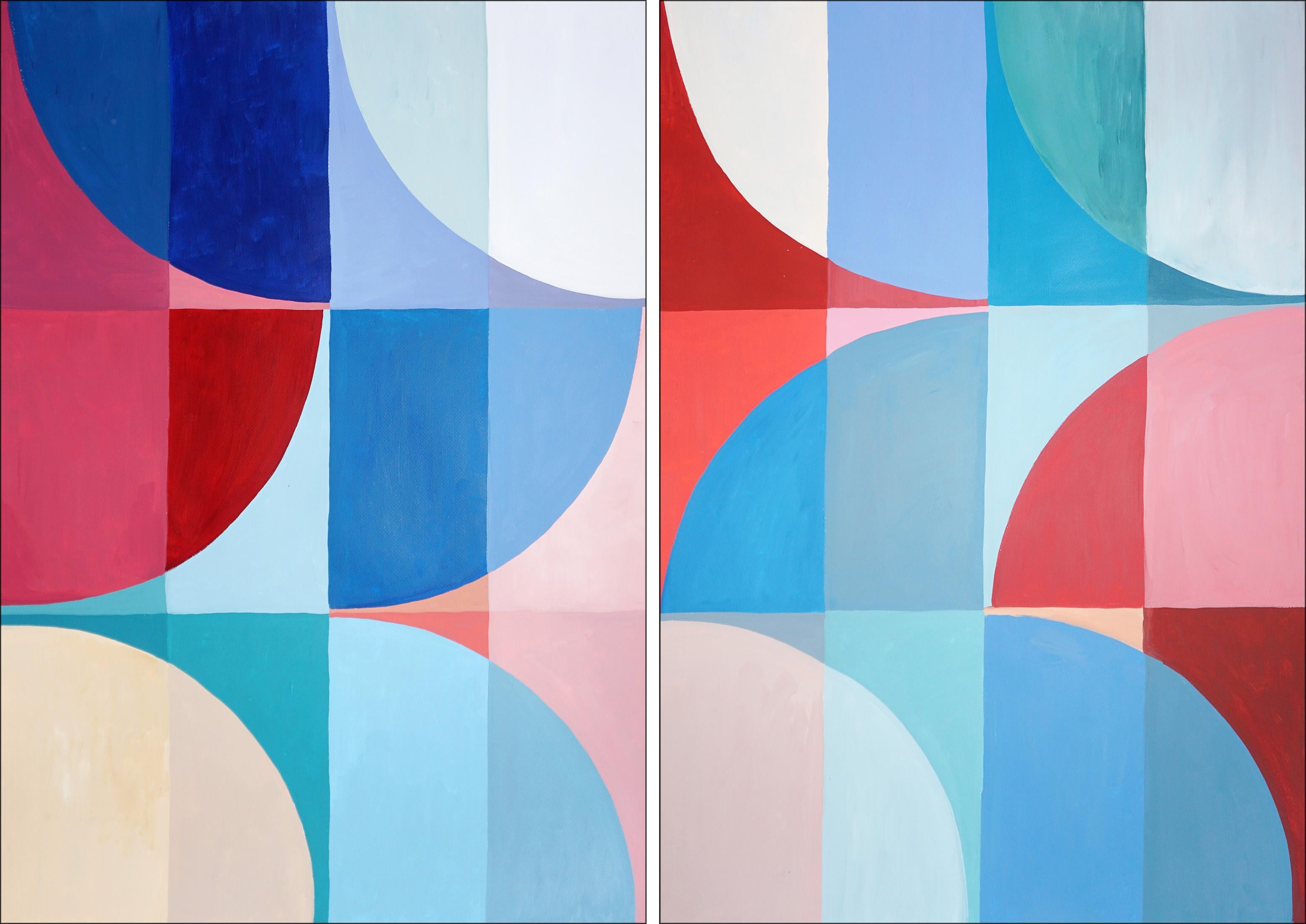 Journée nautique, tons primaires audacieux, motifs carrés, diptyque sur papier de Bauhaus