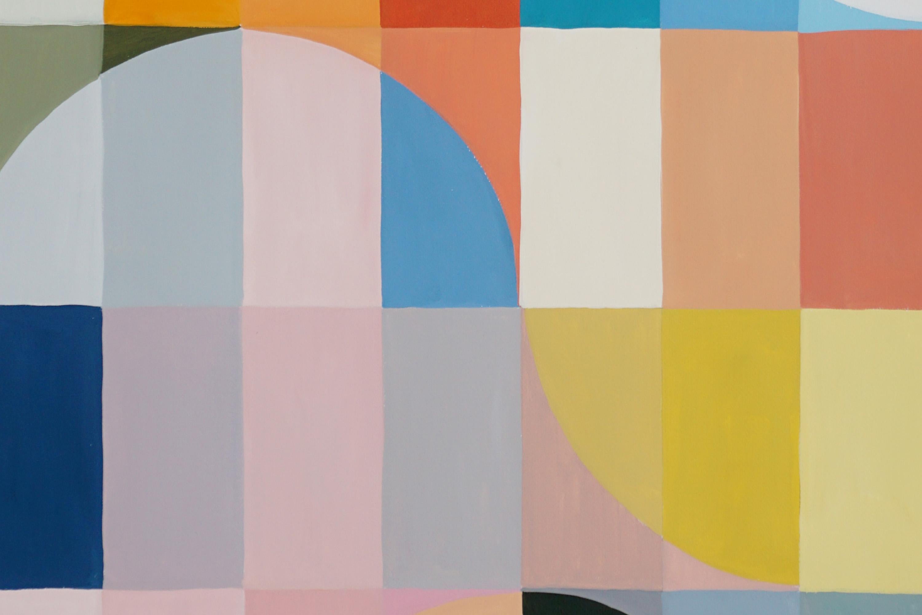 Nazare Sunset, Abstract Geometric Waves Pattern Yellow, Turquoise Pastel Bricks 2