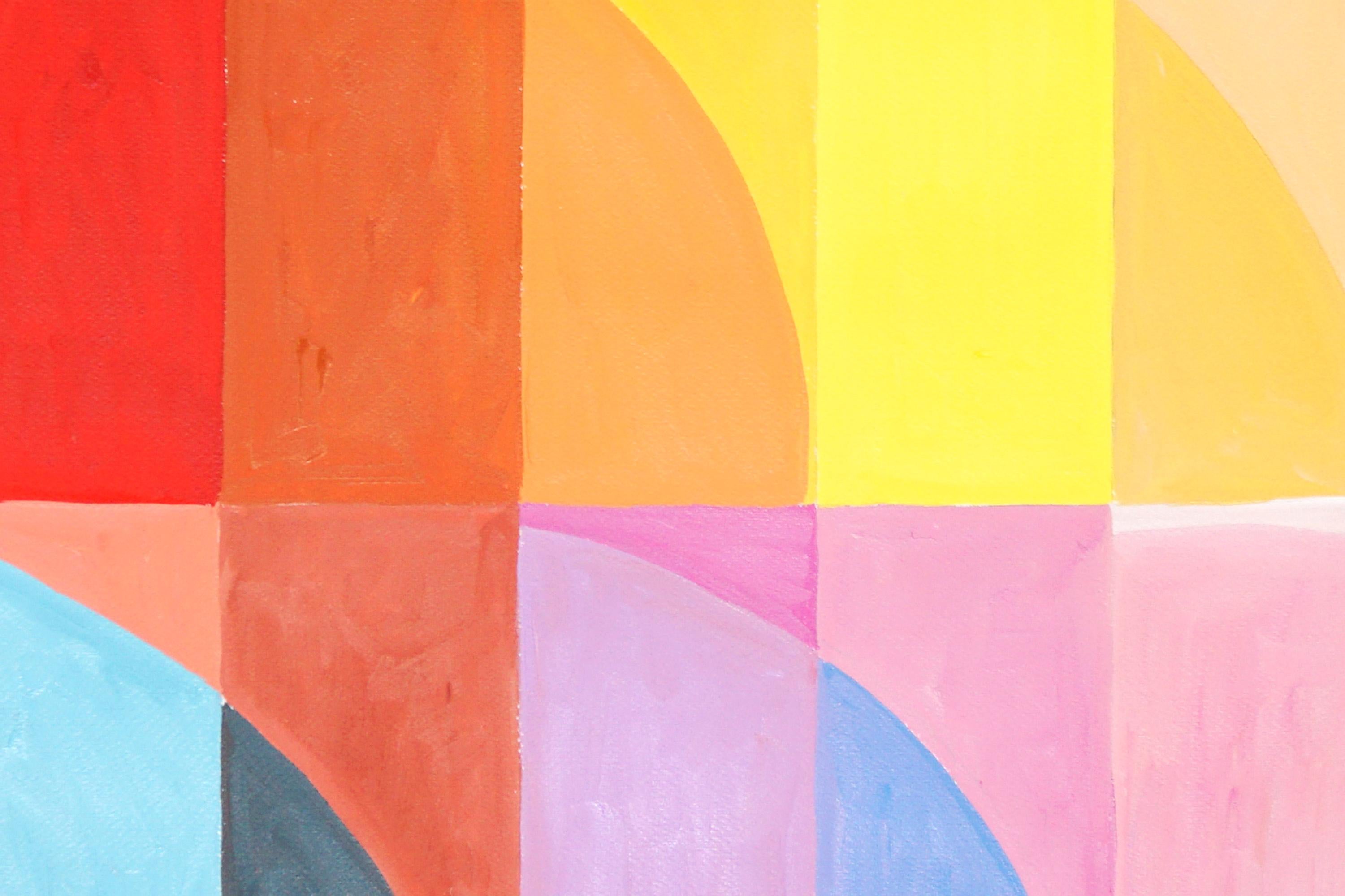 Neon Hue Transitions, Bauhaus Architecture Pattern in Light Tones, Pink, Orange 2