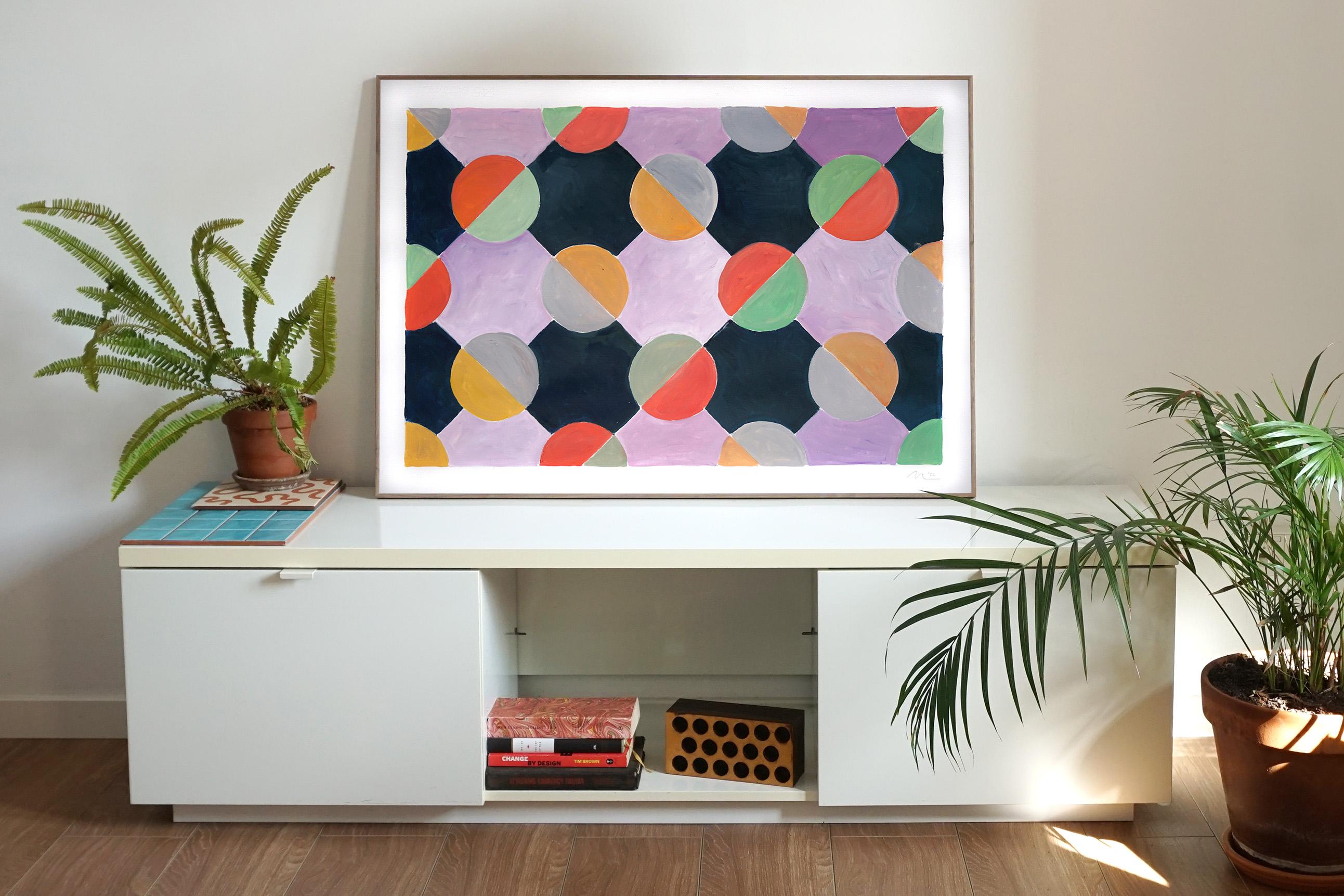 Nuevas Fichas de Ajedrez, Cuadrados Violeta y Coral sobre Negro, Geometría Primaria, Abstracto en venta 3