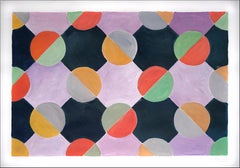 New Chess Tiles, Purple and Coral Squares on Black, Primary Geometry, Abstract 