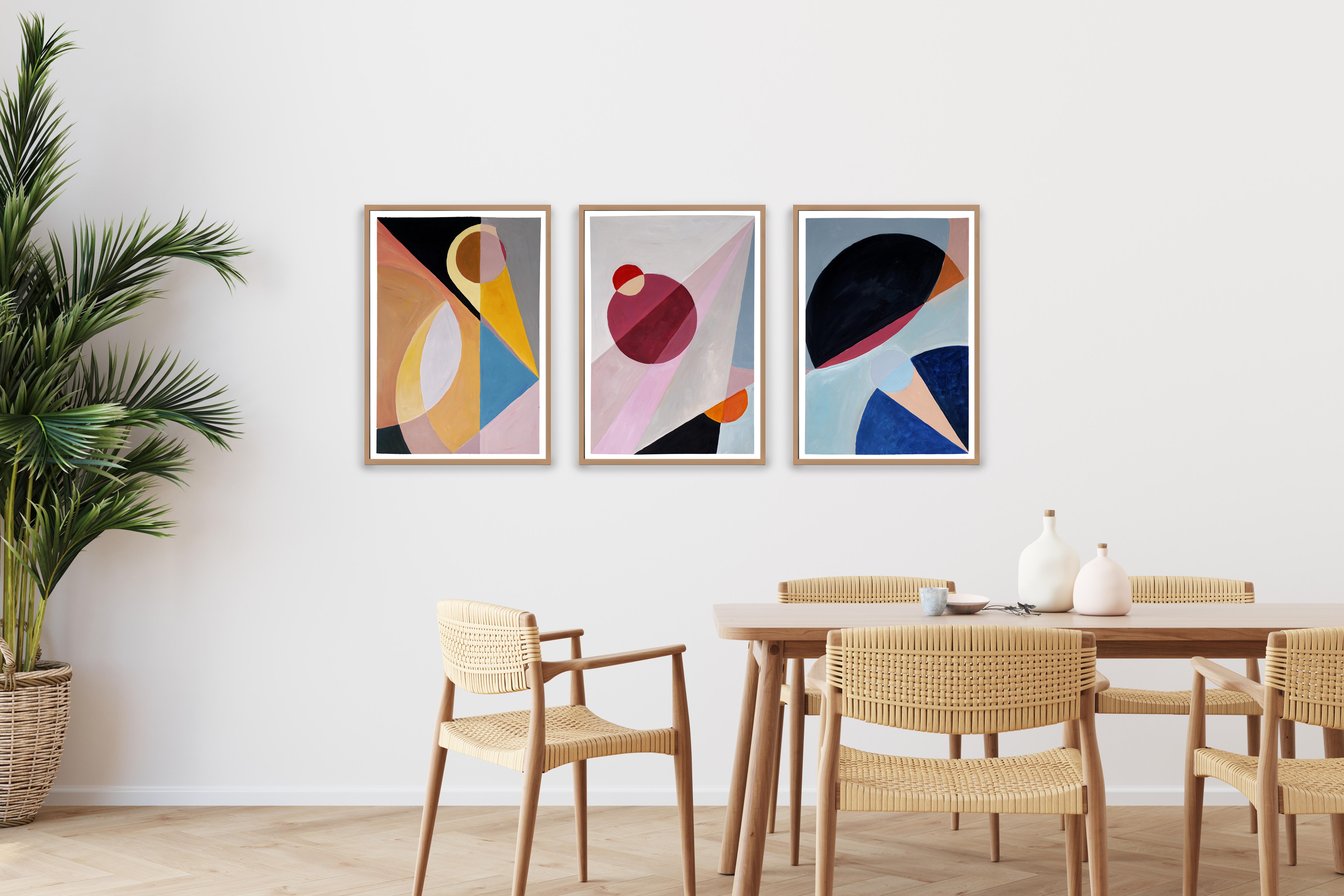 New Mexico Desert Sky, Primary Tones and Black,  Geometry Astronomy Triptych   - Painting by Natalia Roman