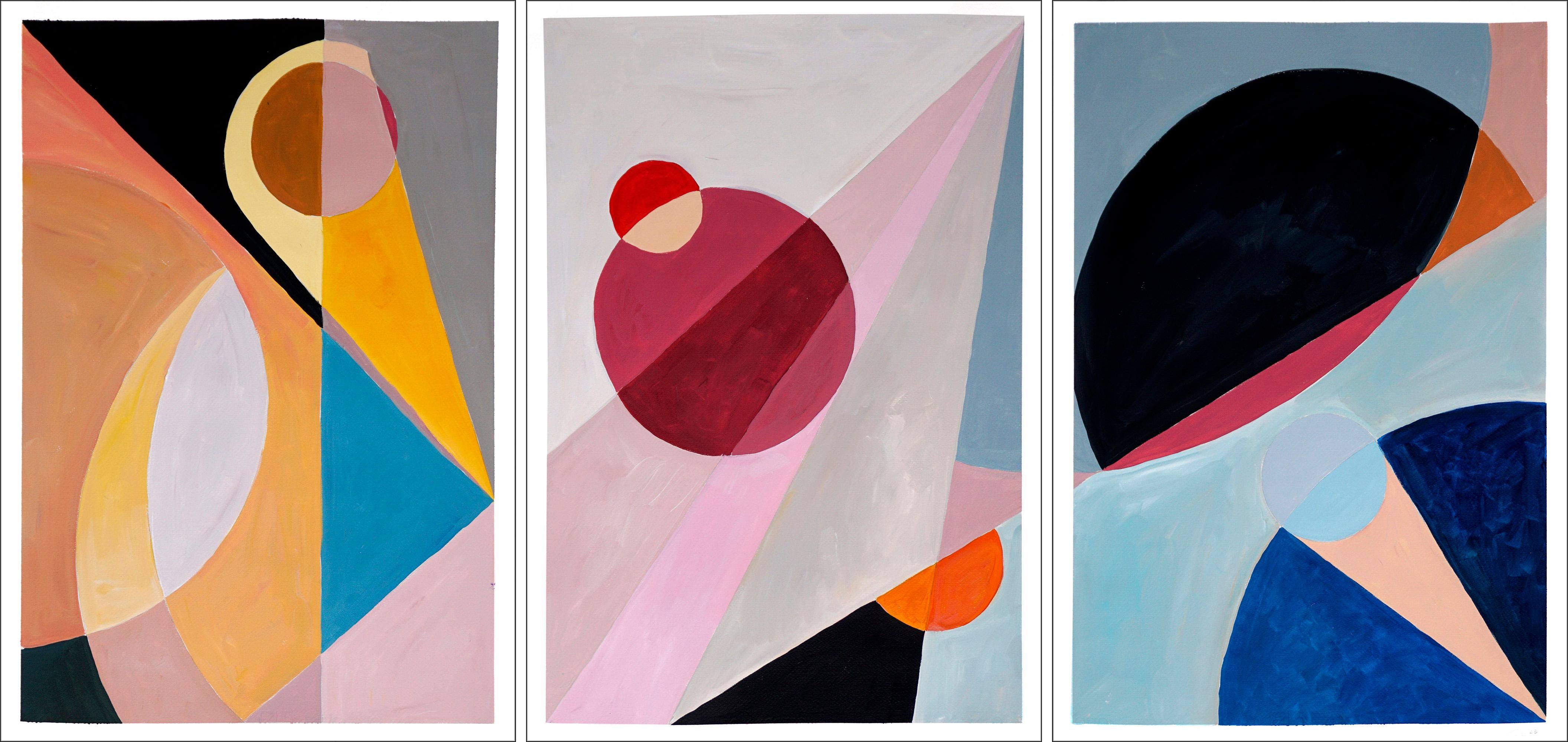 New Mexico Desert Sky, Primary Tones and Black,  Geometry Astronomy Triptych  