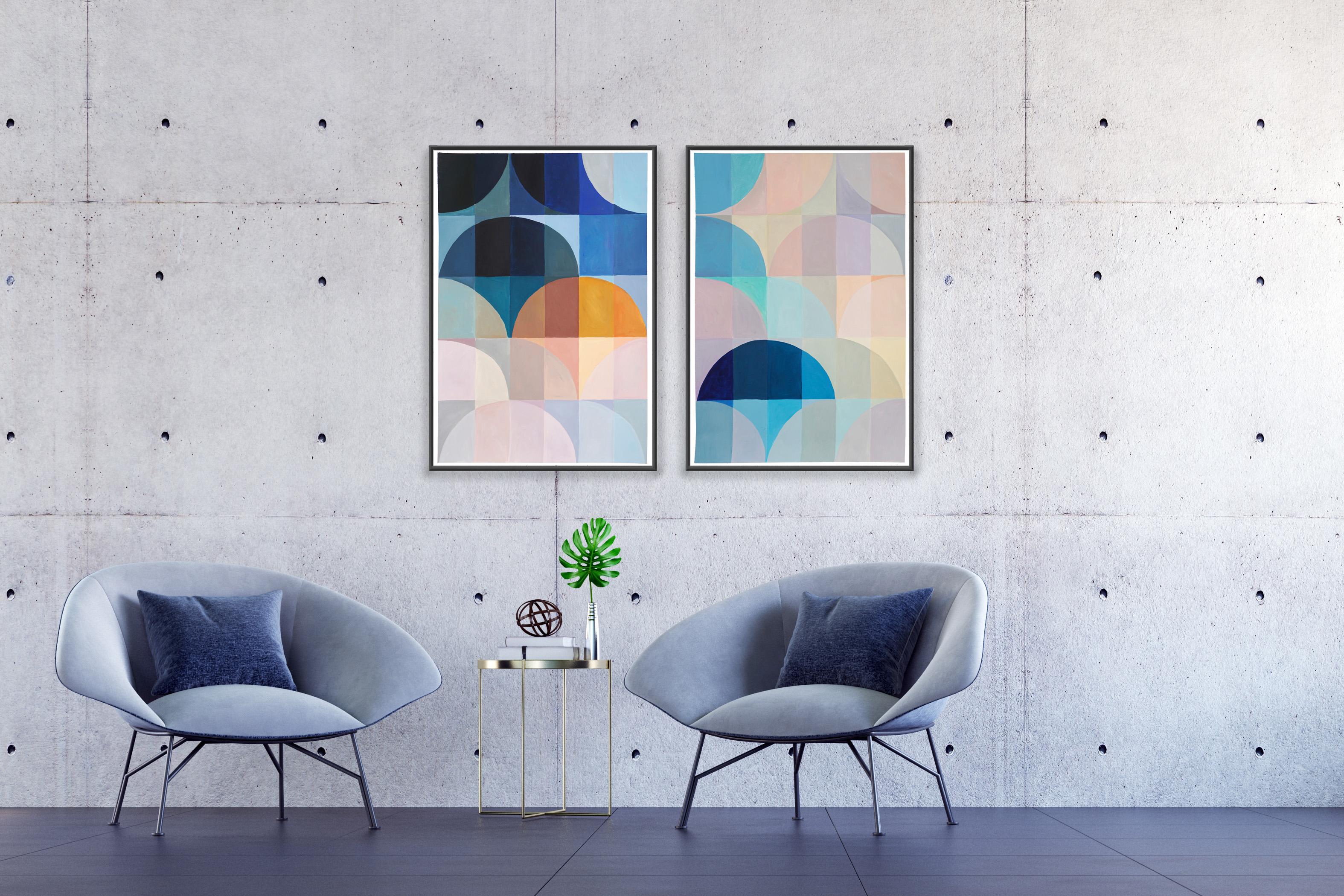 Nightfall over the Sea, Marine Tones, Ultramarine Blue and Yellow Bauhaus Grid 2