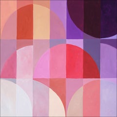 Nightfall Twilight, Squared Painting Bauhaus Pattern, Purple, Pink & Beige Hue