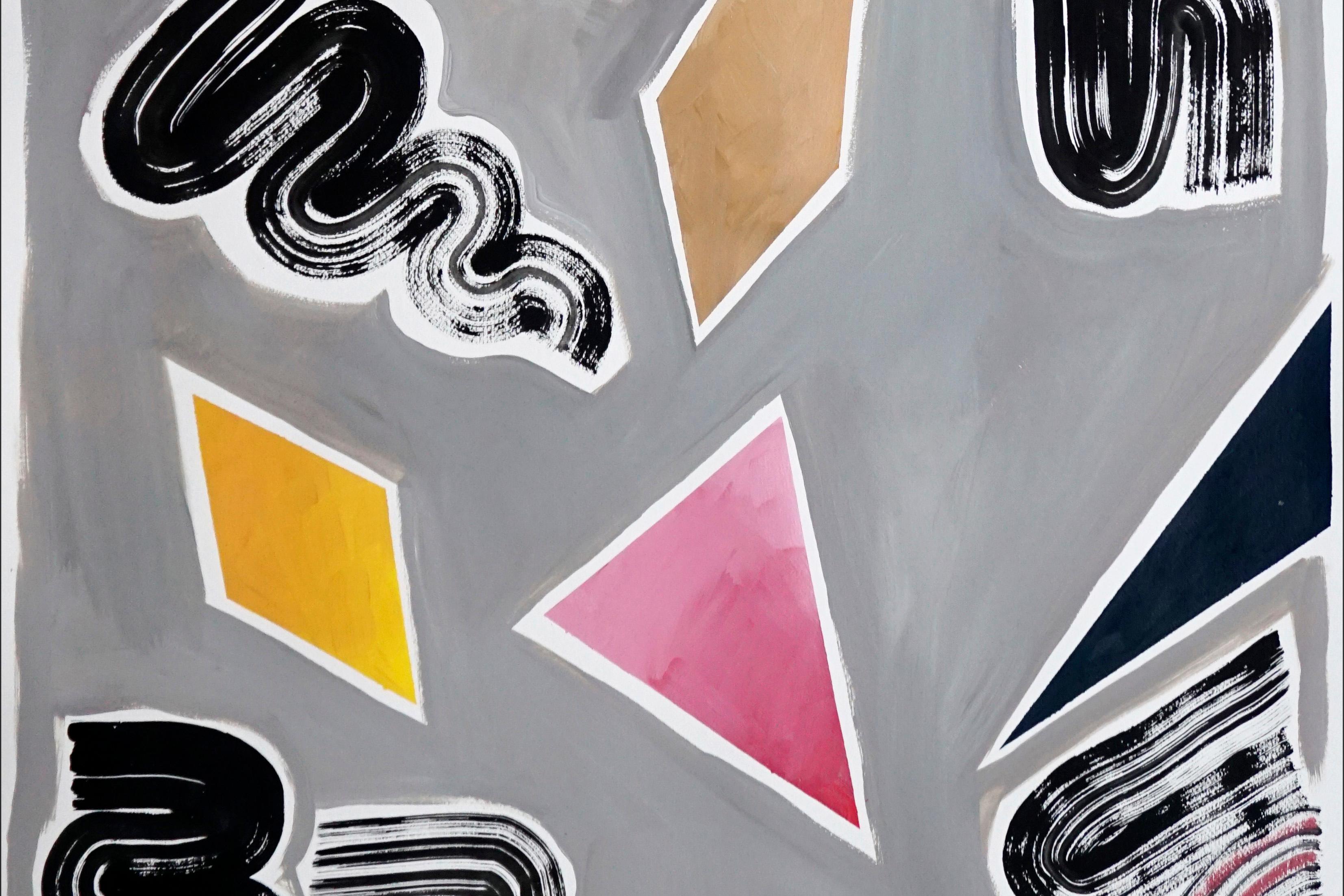 Triangles et tourbillons des années 90 Diptyque, peinture rétro futuriste, palette lisse en vente 1