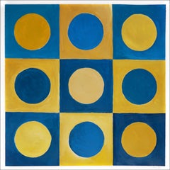 Dot Dot blu chiaro, griglia geometrica primaria, giallo e blu, toni complementari