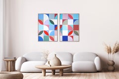 Murales di Palm Springs, dittico Bauhaus, griglia modulare moderna pastello morbido su carta