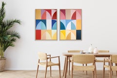 Parasol parallèle, Diptyque de peintures de grande taille aux tons primaires, Arches italiennes Bauhaus