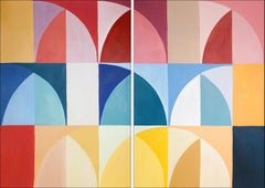 Parasol parallèle, Diptyque de peintures de grande taille aux tons primaires, Arches italiennes Bauhaus