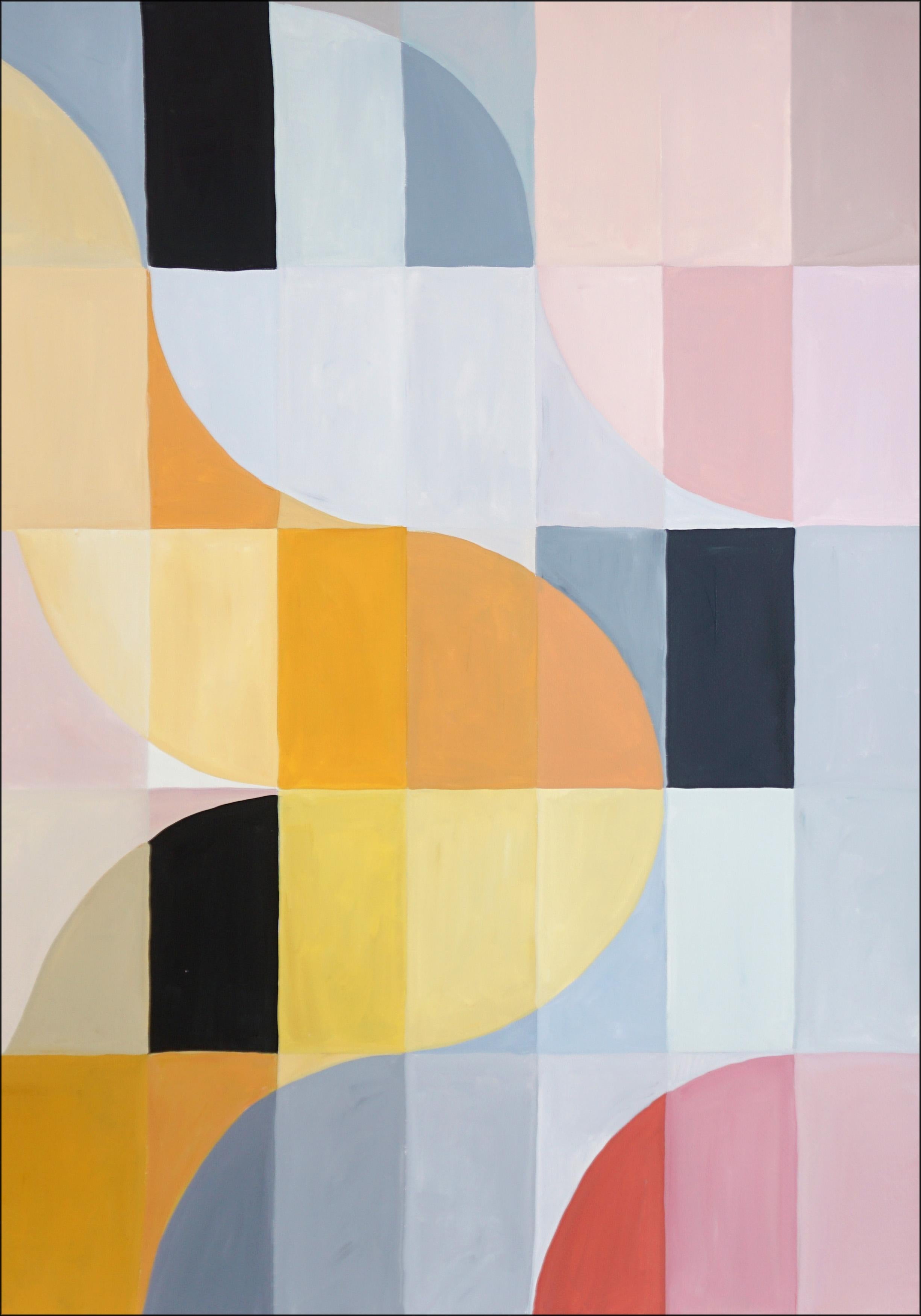 Parenthesis Grid Diptych, Geometric Bauhaus Tiles in Yellow & Gray, Soft Pink   For Sale 1