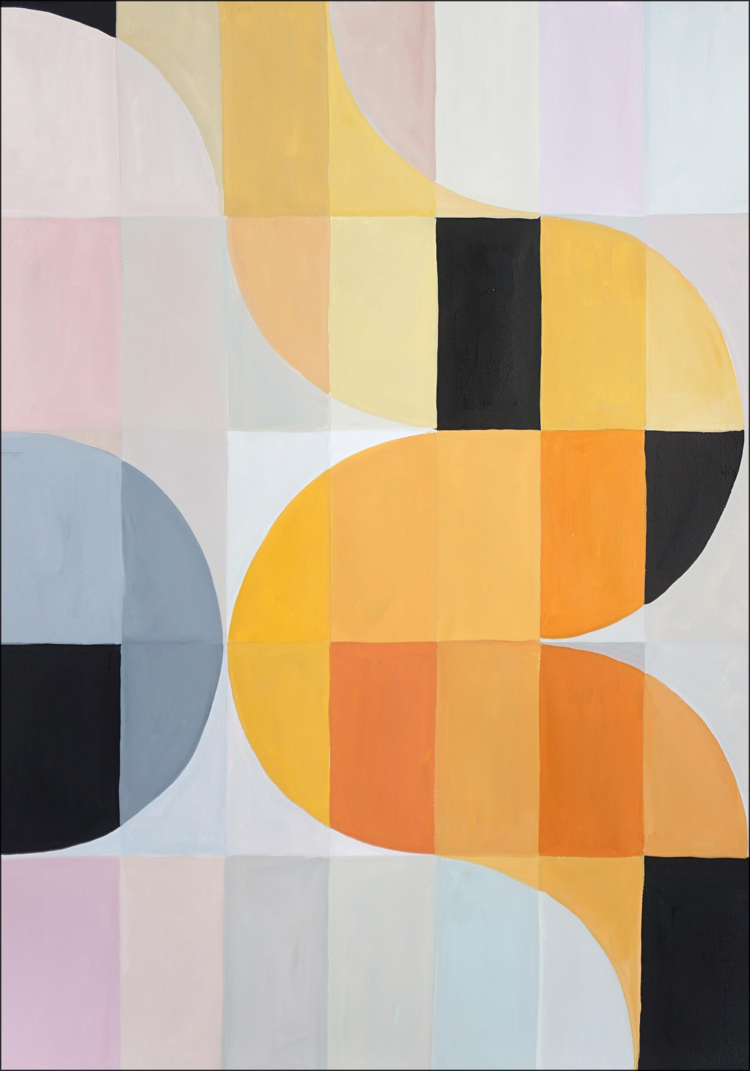Parenthesis Grid Diptych, Geometric Bauhaus Tiles in Yellow & Gray, Soft Pink   For Sale 2