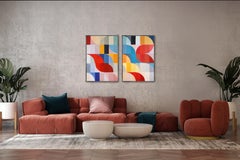 Park Slope I, Bauhaus Patterns Diptych, Primary Tones, Red, Blue, Hue Tile Grids