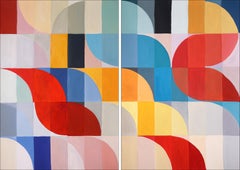 Park Slope I, Bauhaus Patterns Diptych, Primary Tones, Red, Blue, Hue Tile Grids