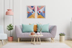 Parted Future Mirage, Geometric Shapes, Suprematist Diptych, Yellow, Gray & Pink