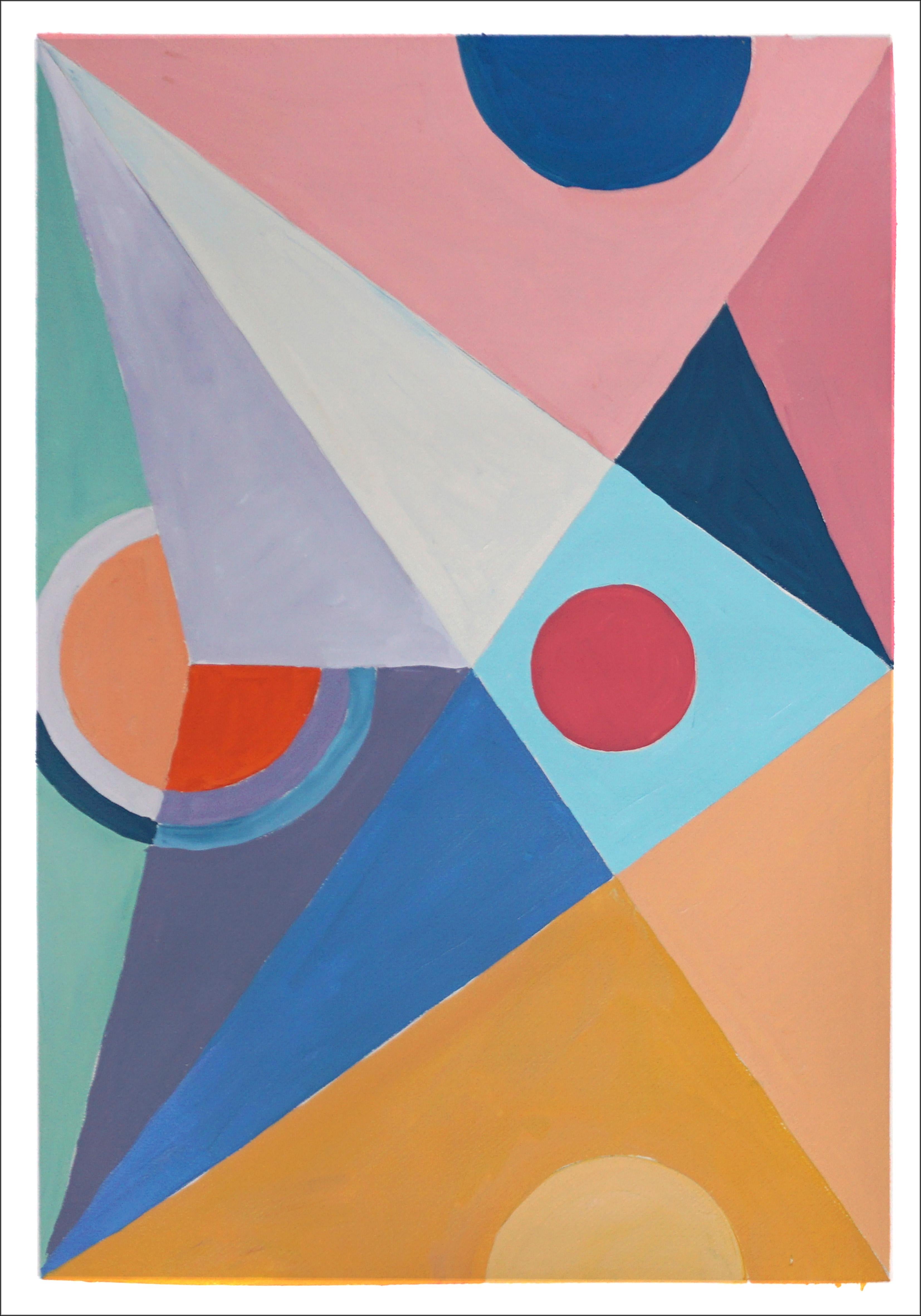 Parted Future Mirage, formes géométriques, diptyque suprématiste, jaune, gris et rose - Constructiviste Painting par Natalia Roman