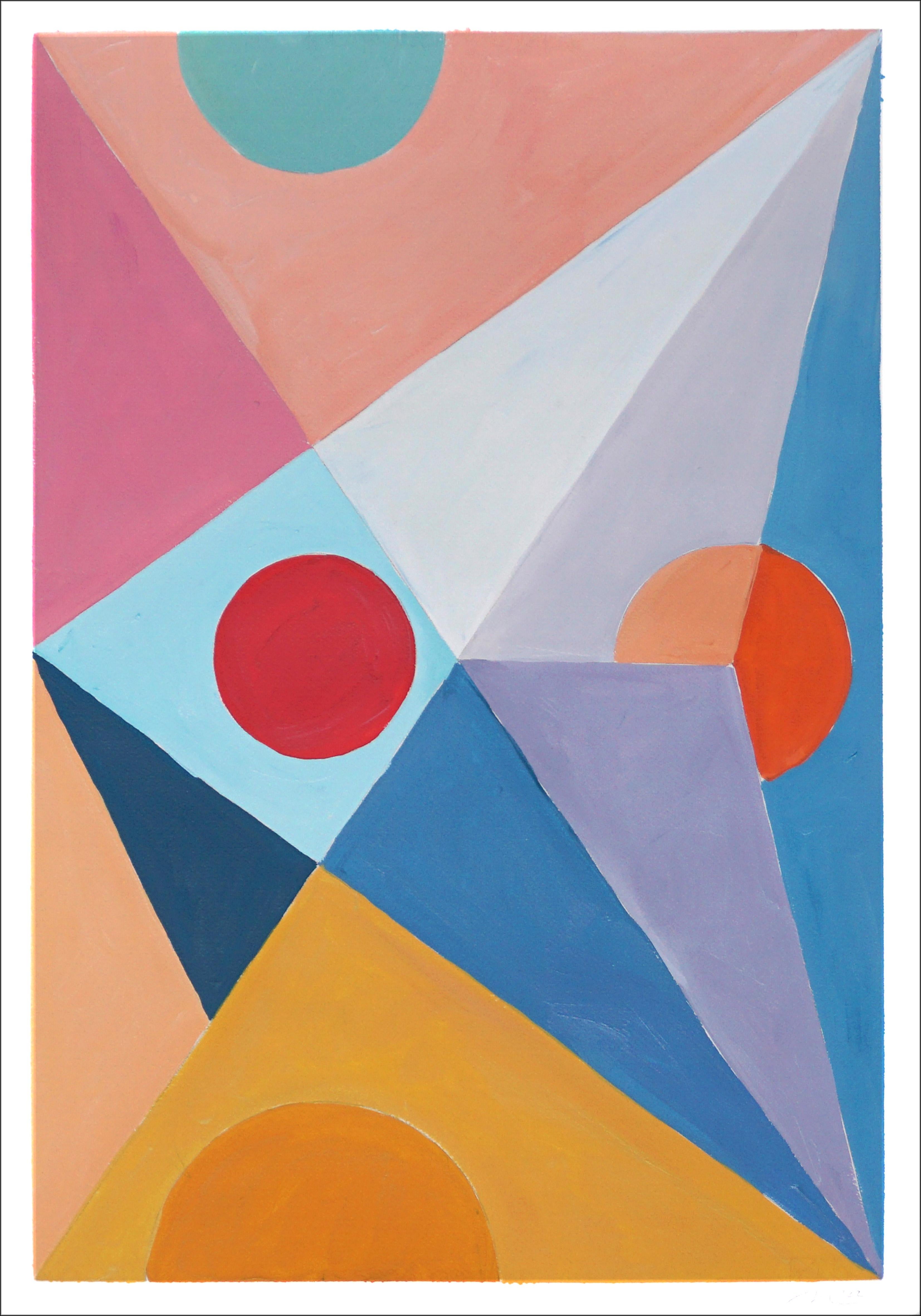 Parted Future Mirage, formes géométriques, diptyque suprématiste, jaune, gris et rose - Beige Abstract Painting par Natalia Roman